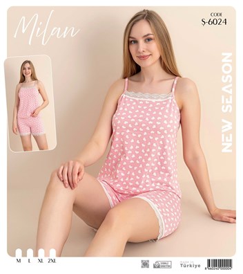 Desenli İp Askılı Şortlu Pijama Takım Ş-6024