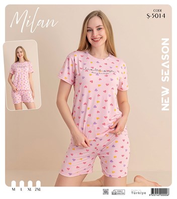 Desenli Kısa Kol Şortlu Pijama Takım Ş-5014