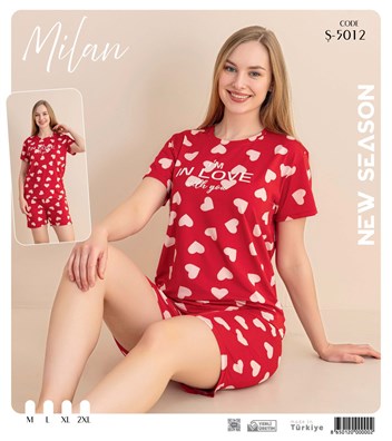 Desenli Kısa Kol Şortlu Pijama Takım Ş-5012