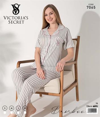 VS Çizgili Düğmeli Kısa Kol Pijama Takım 7065