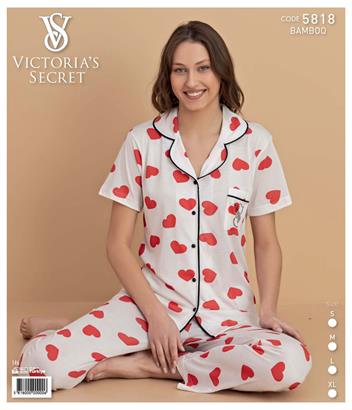 VS Çizgili Düğmeli Kısa Kol Pijama Takım 5818