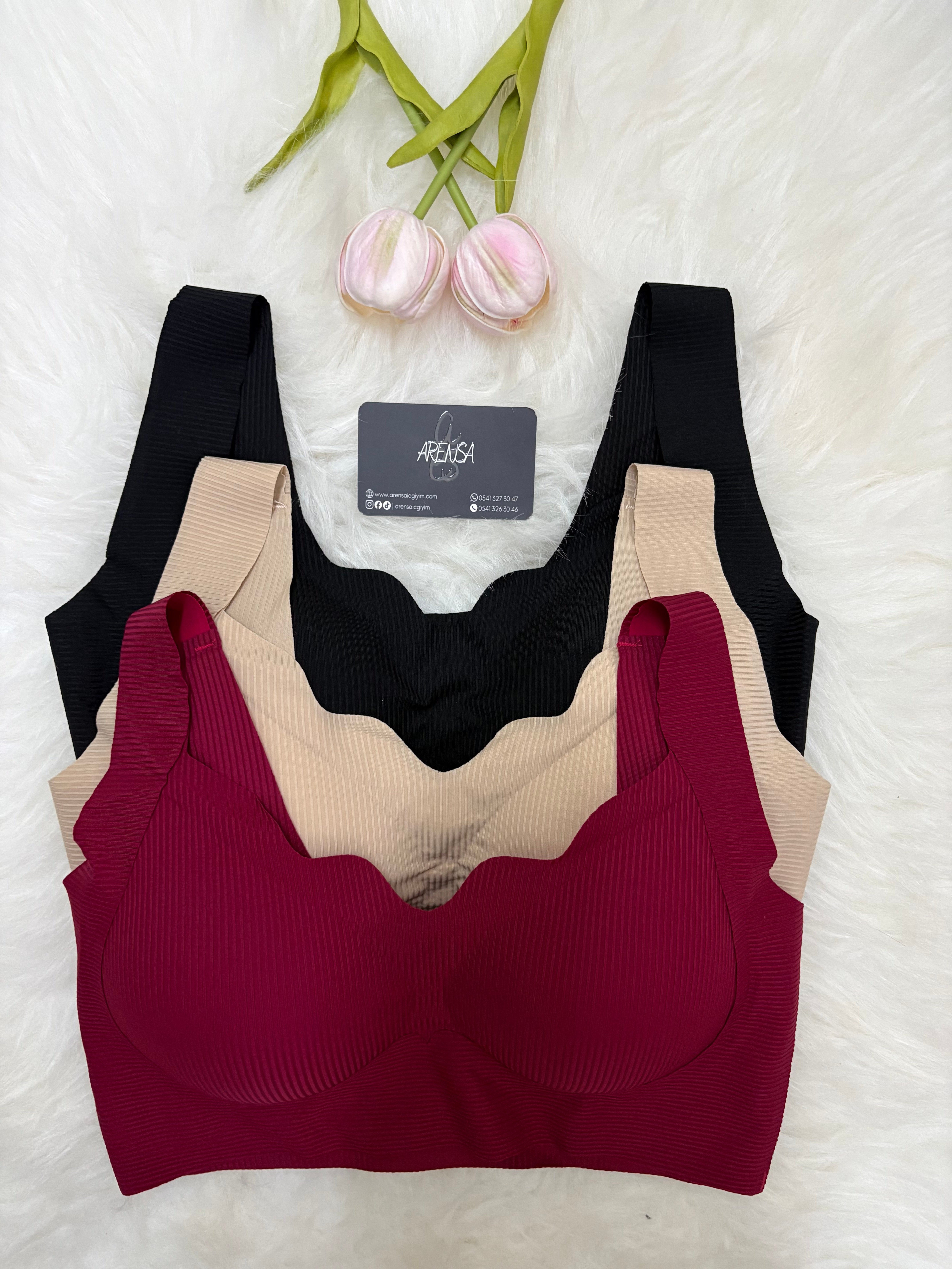 3 Adet Çizgili Dolgusuz Kopçasız Kalın Askılı Lazer Kesim Bralet Set