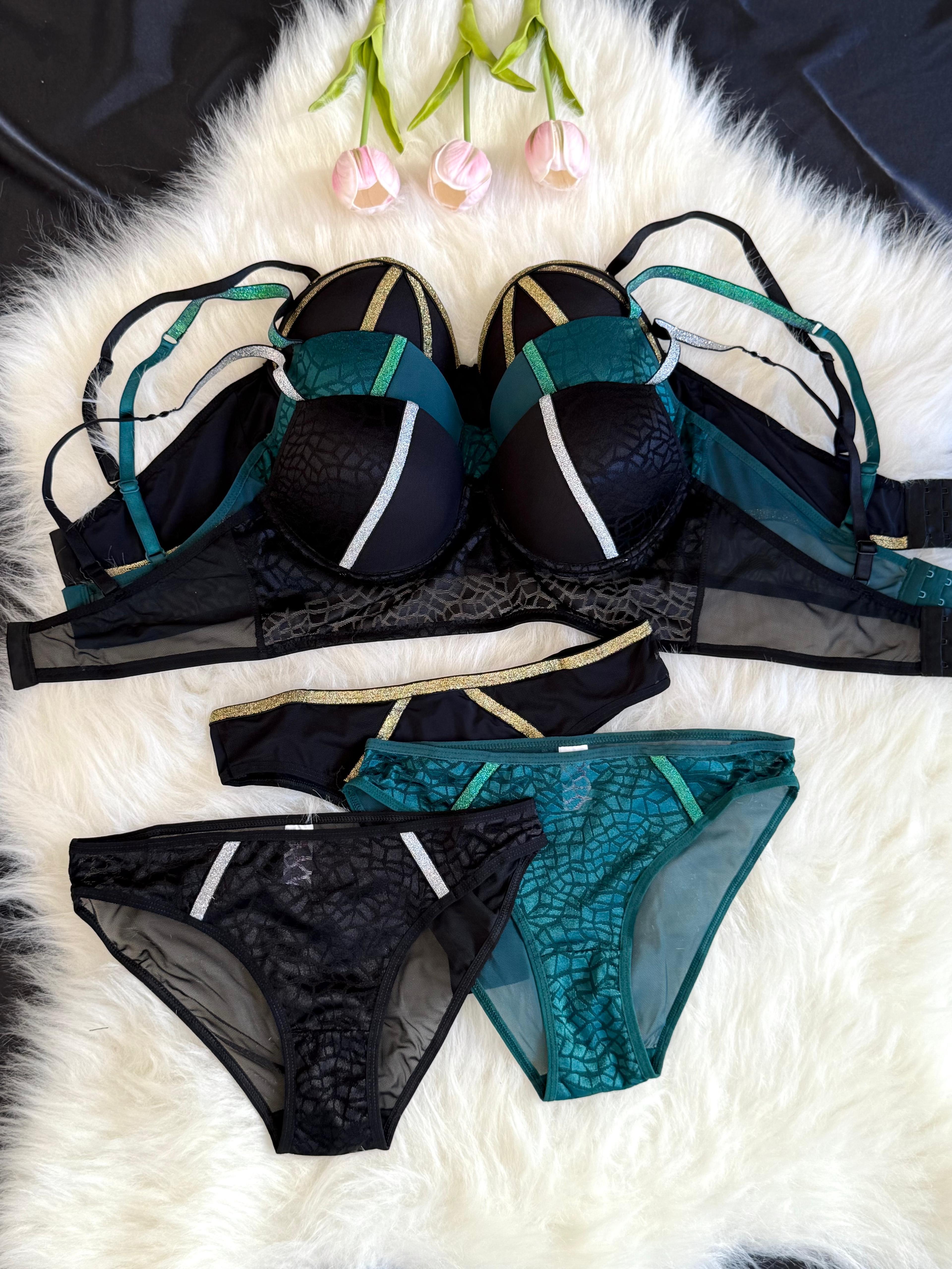 3 Adet Dolgulu Balenli Çizgili Sütyen Takım Set