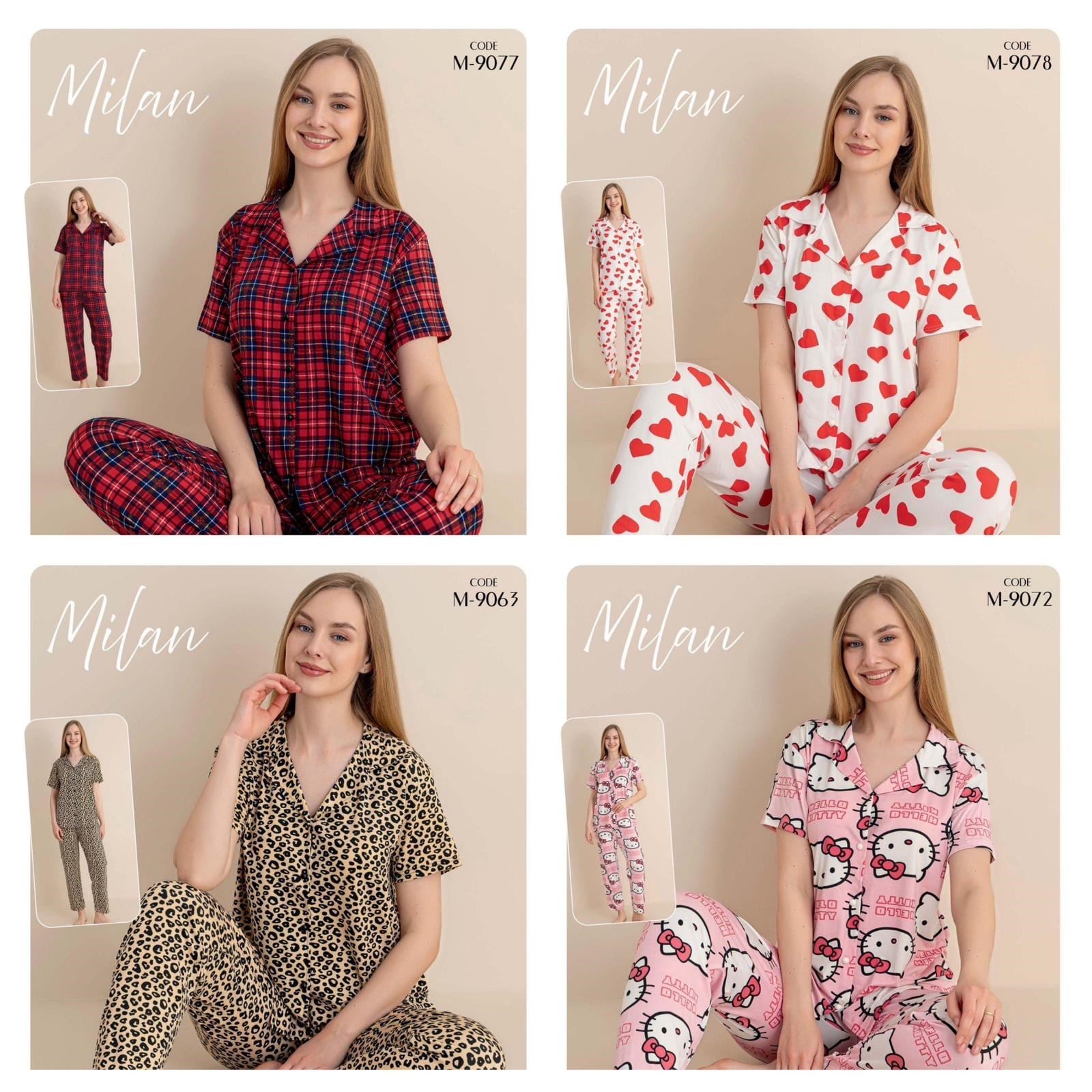 4 Adet Düğmeli Kısa Kol Pijama Takım Set