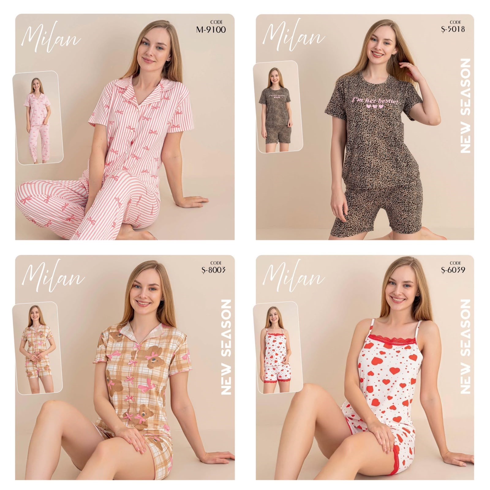 4 Adet Pijama Takım Set