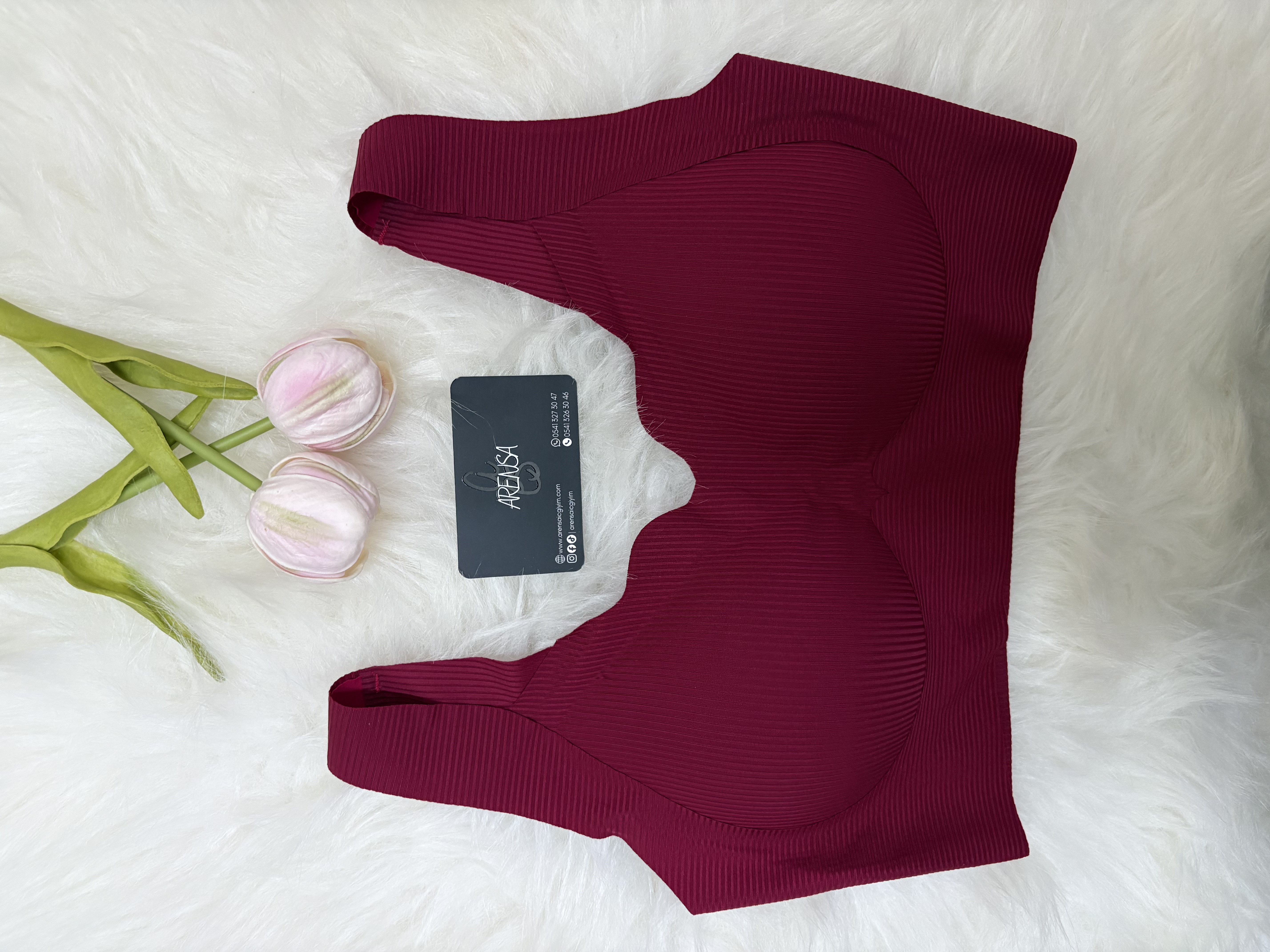 Bordo Çizgili Dolgusuz Kopçasız Kalın Askılı Lazer Kesim Bralet