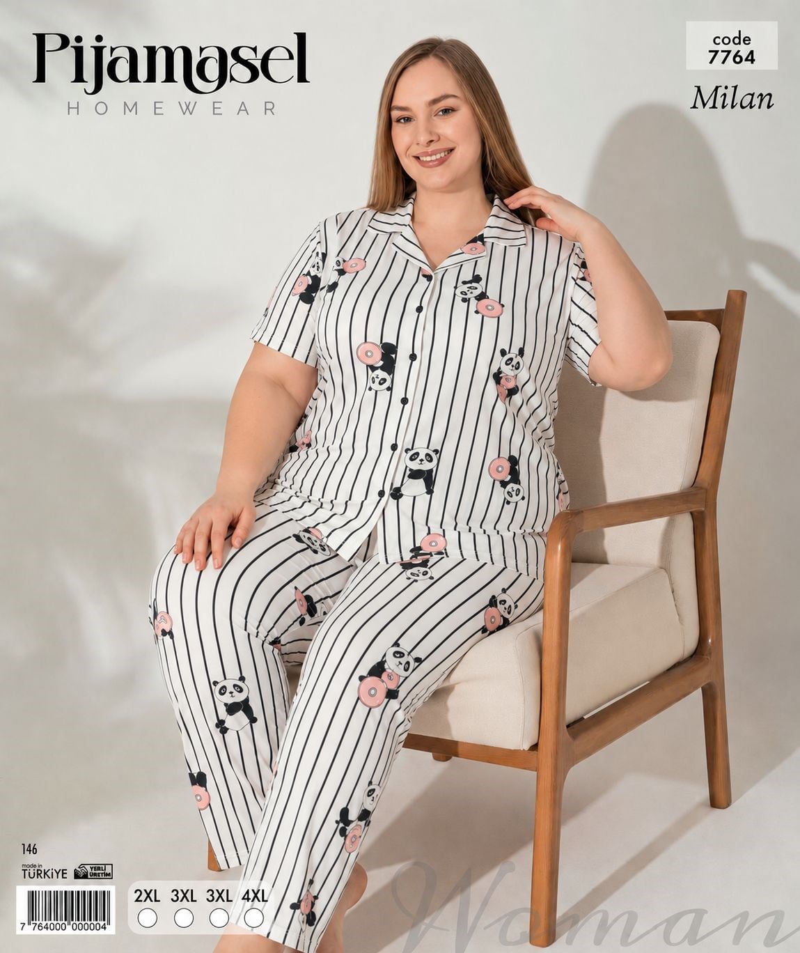 Desenli Düğmeli Kısa Kol Pijama Takım 7764