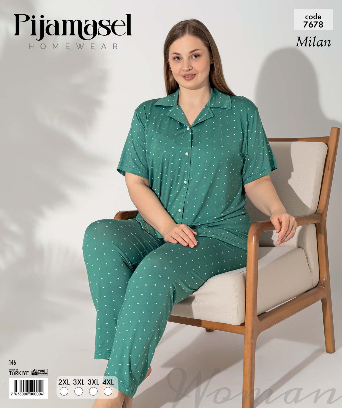 Desenli Düğmeli Kısa Kol Pijama Takım 7678