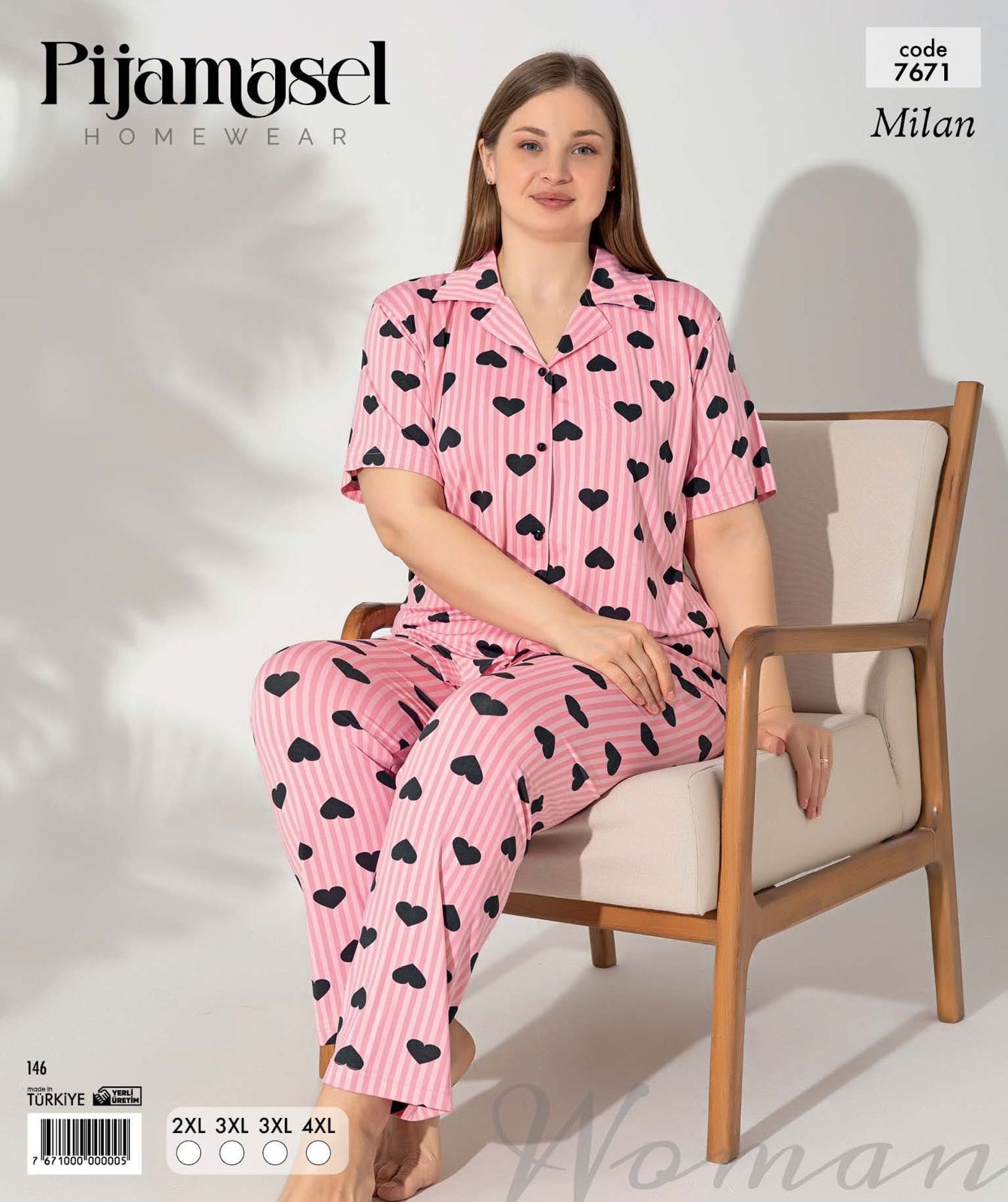 Desenli Düğmeli Kısa Kol Pijama Takım 7671