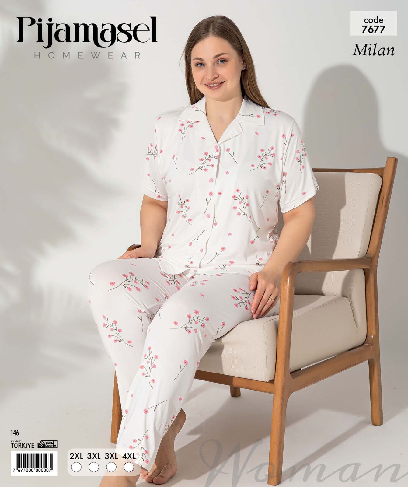 Desenli Düğmeli Kısa Kol Pijama Takım 7677