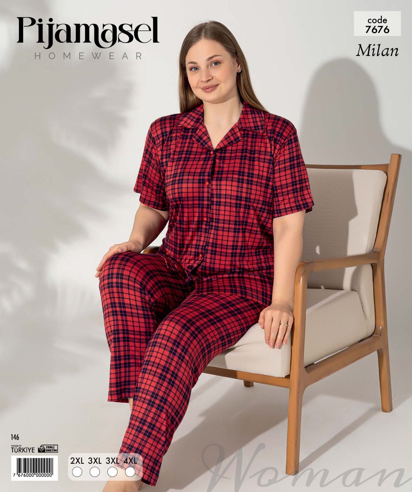 Desenli Düğmeli Kısa Kol Pijama Takım 7676