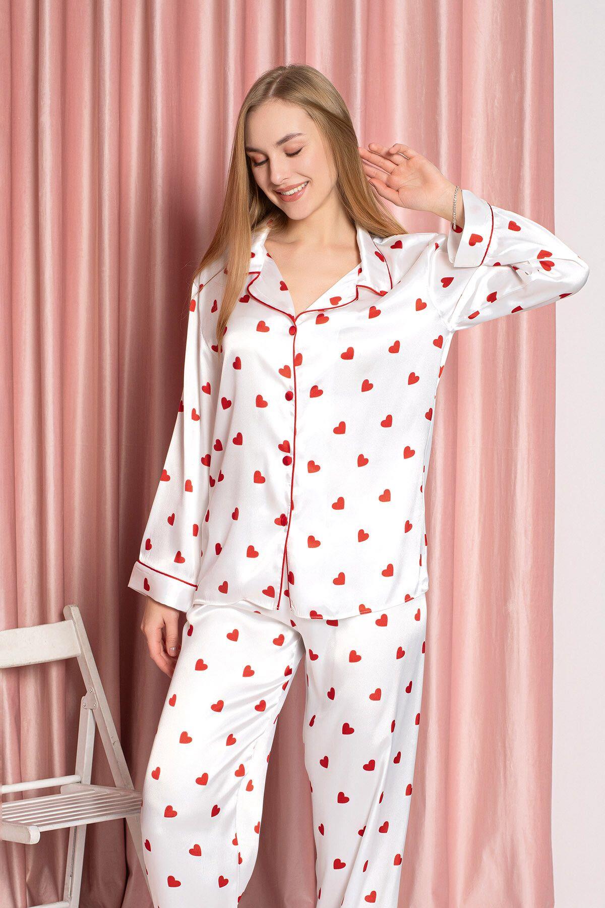 Desenli Düğmeli Uzun Kol Pijama Takım 7299