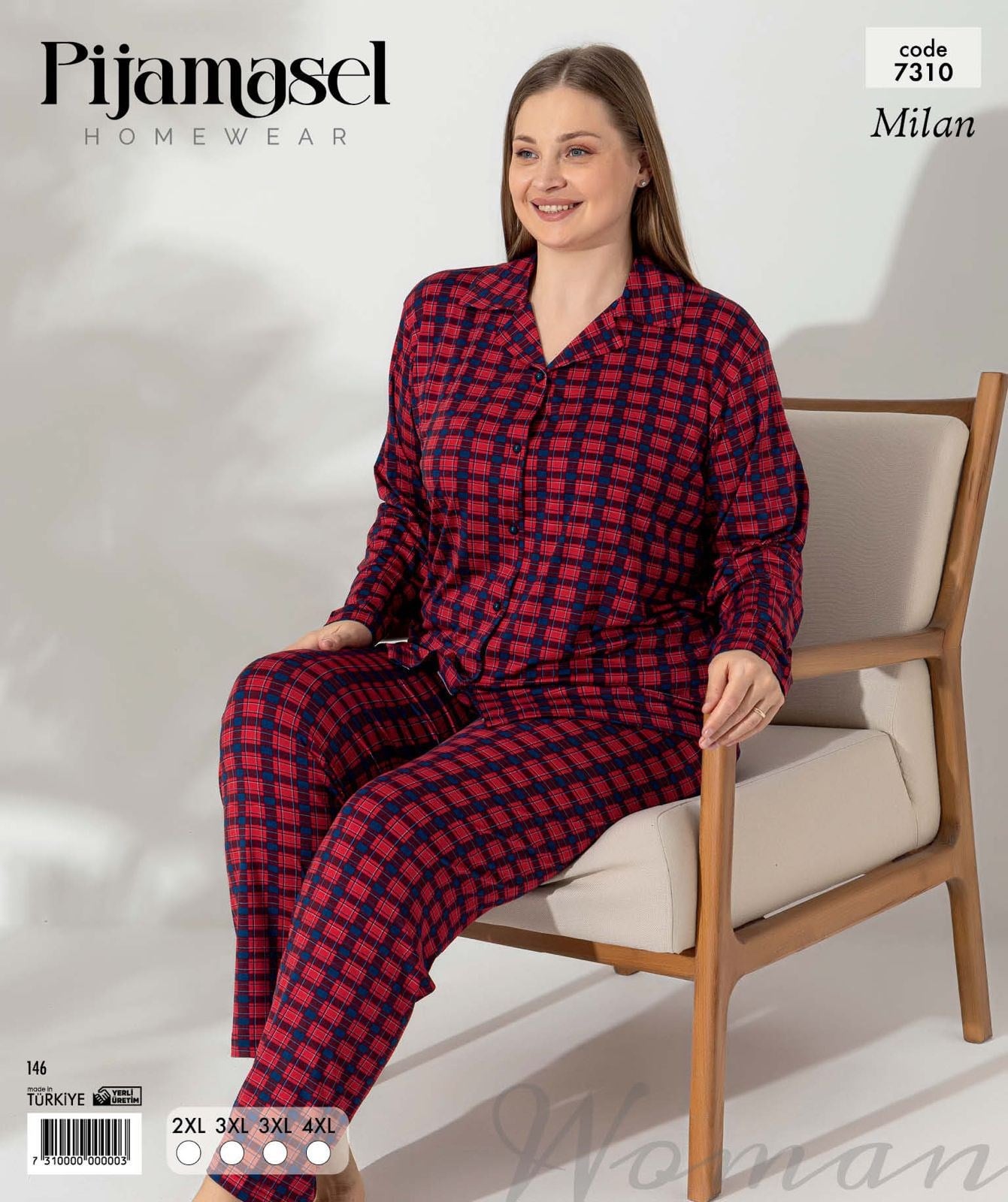 Desenli Düğmeli Uzun Kol Pijama Takım 7310