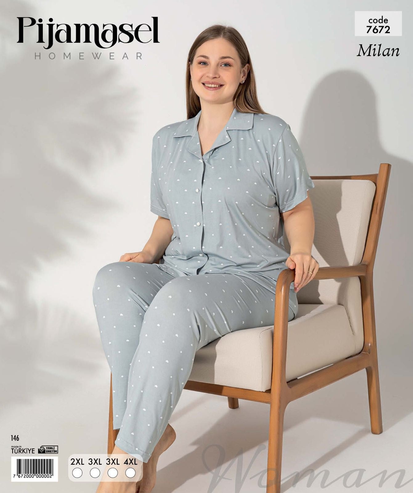 Desenli Düğmeli Uzun Kol Pijama Takım 7672