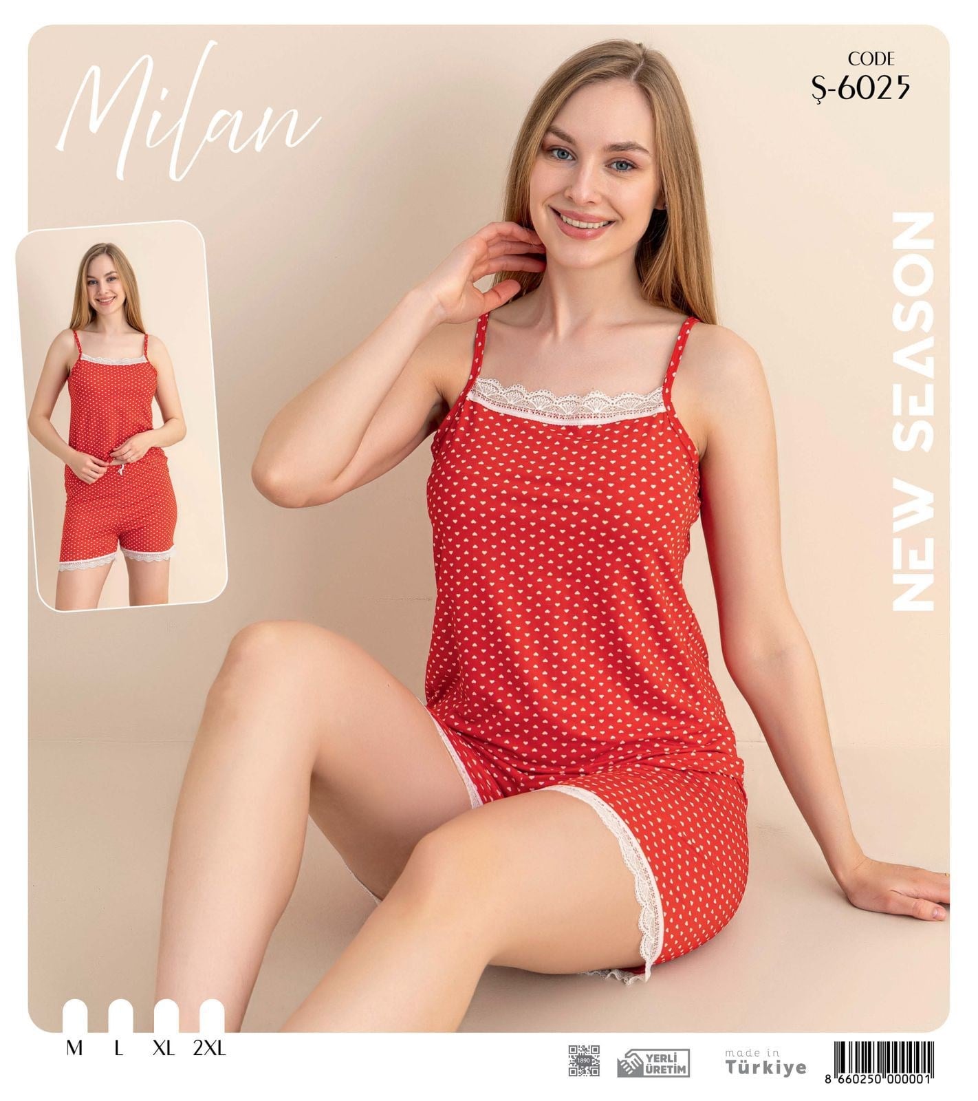 Desenli İp Askılı Şortlu Pijama Takım Ş-6025