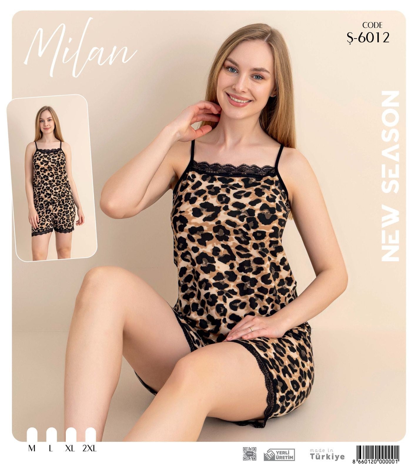 Desenli İp Askılı Şortlu Pijama Takım Ş-6012