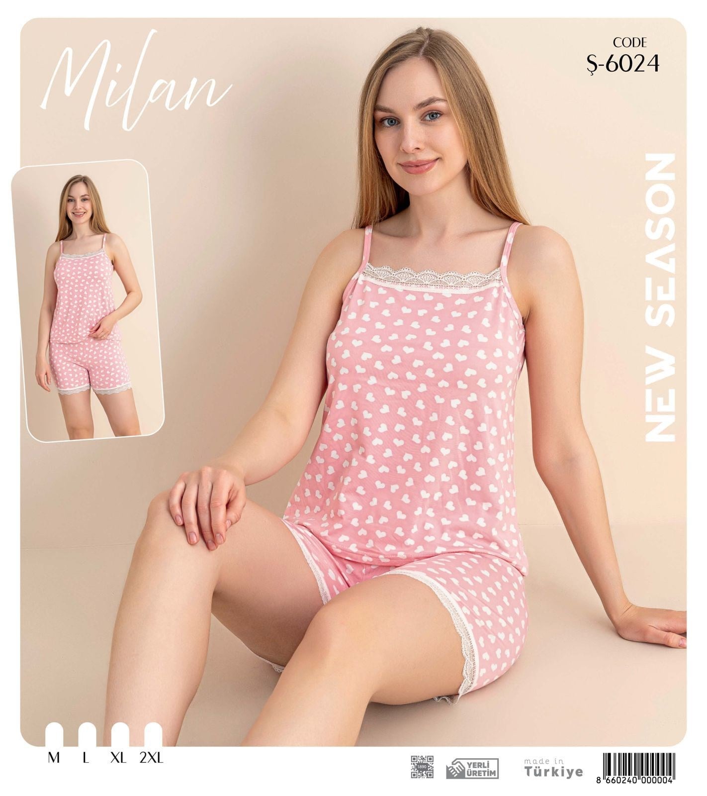 Desenli İp Askılı Şortlu Pijama Takım Ş-6024