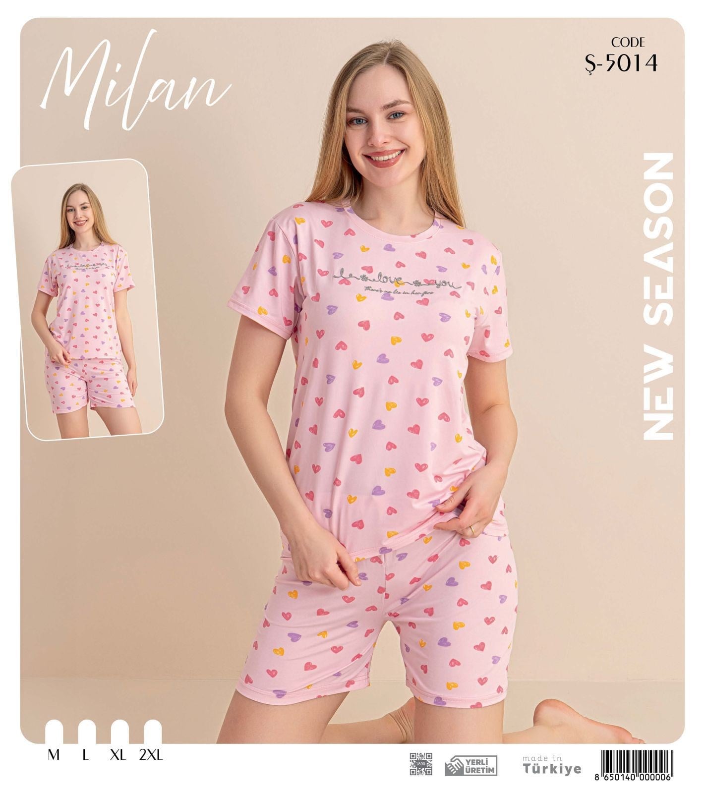 Desenli Kısa Kol Şortlu Pijama Takım Ş-5014