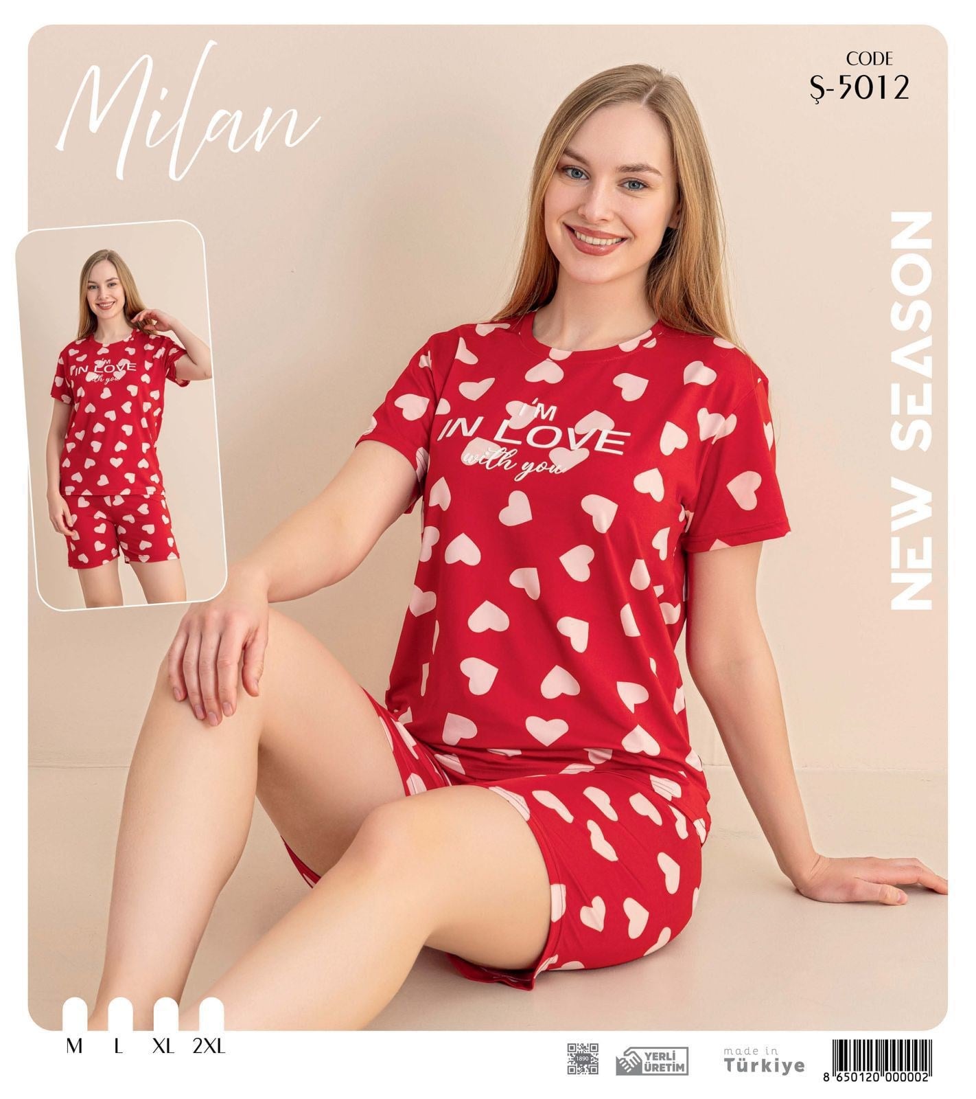 Desenli Kısa Kol Şortlu Pijama Takım Ş-5012