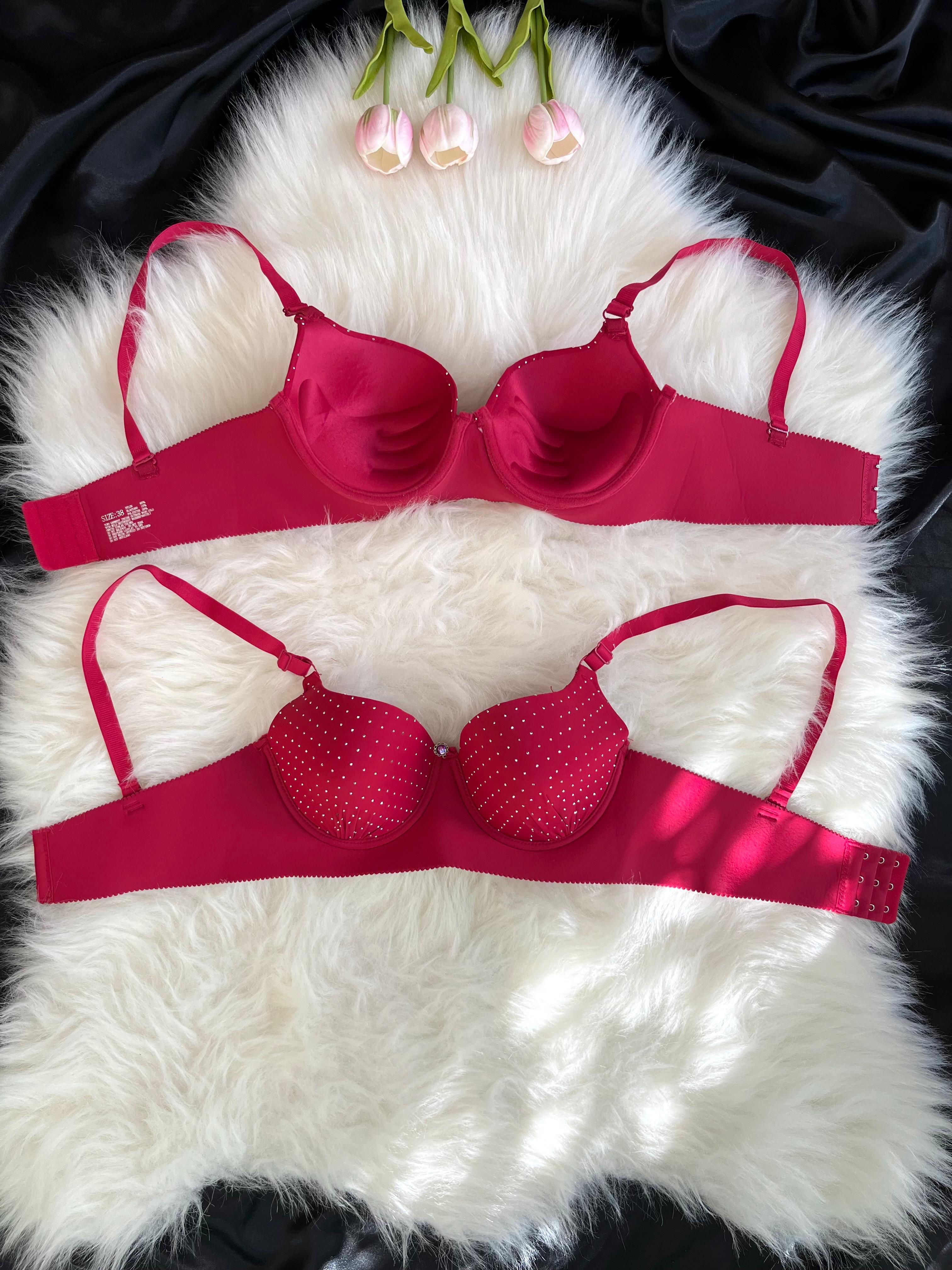 Fuşya Taşlı El Destekli Tekli Lazer Kesim Sütyen