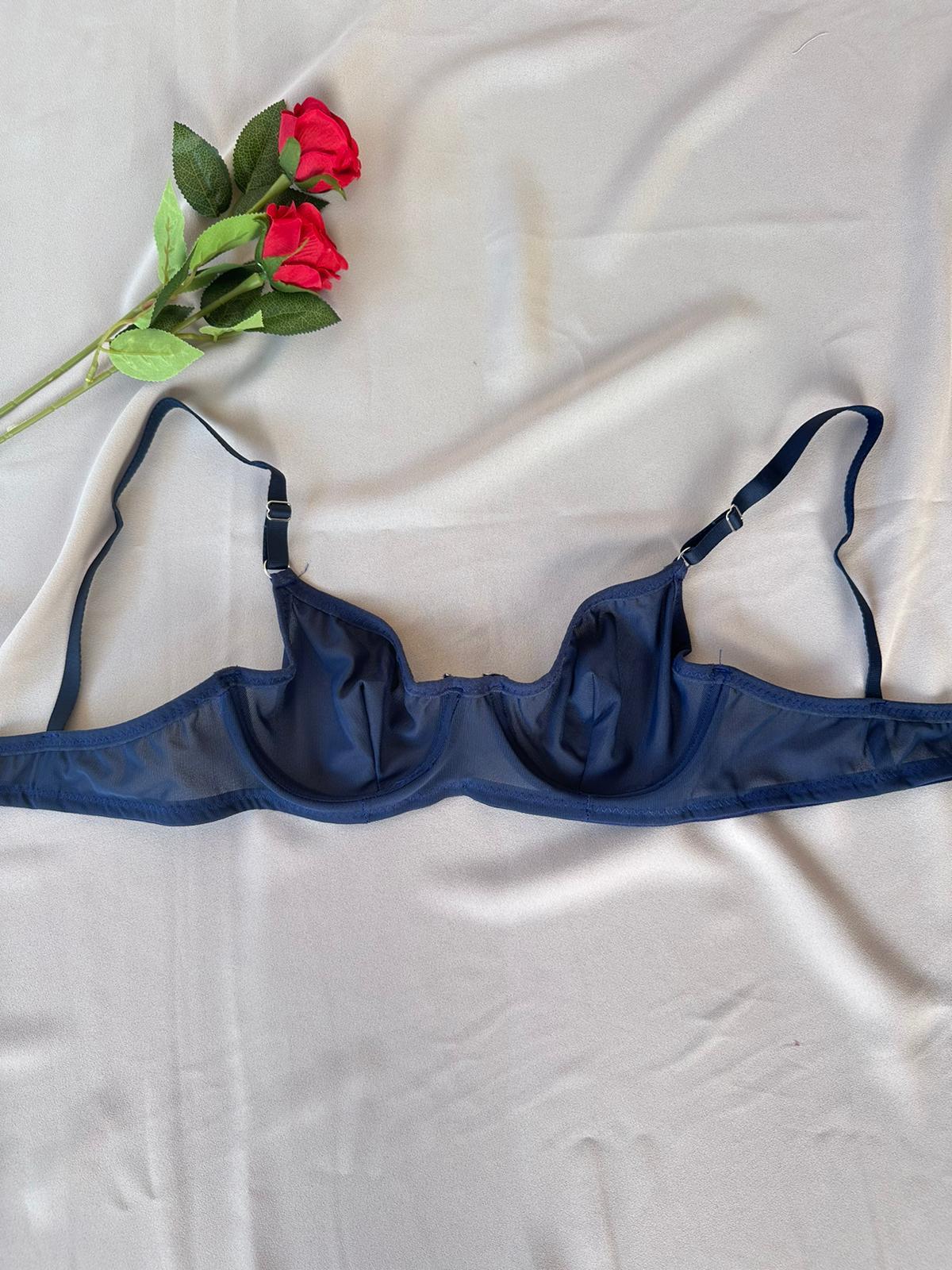 Lacivert Kapsız Tül Tekli Büstiyer