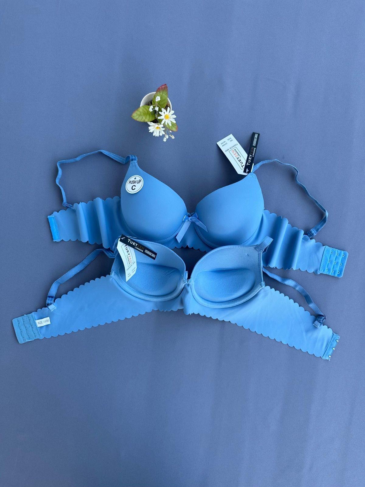 Mavi Dolgulu Balenli Lazer Tekli Sütyen