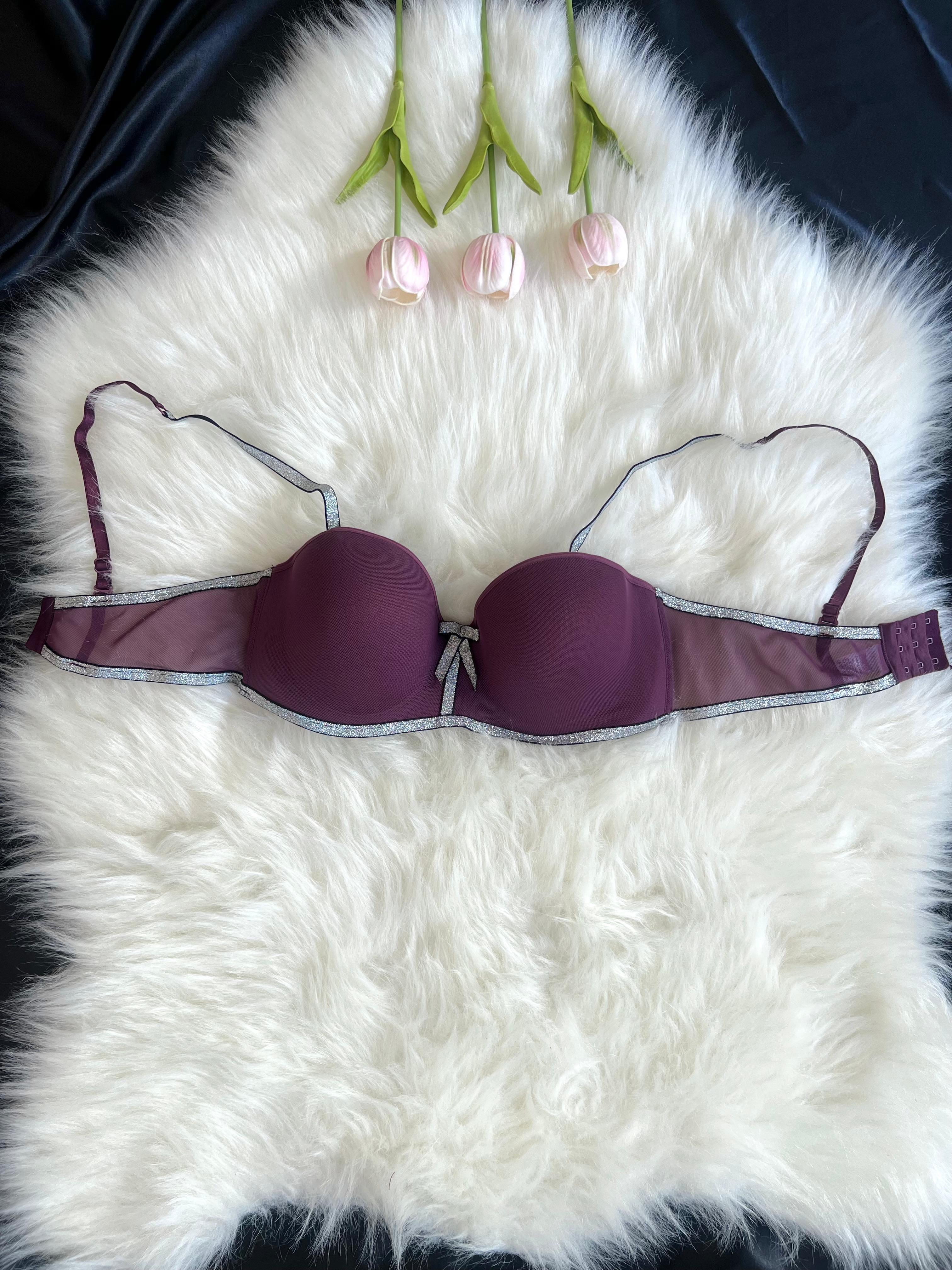 Mor Dolgusuz Balenli Gri Çizgili Tekli Sütyen