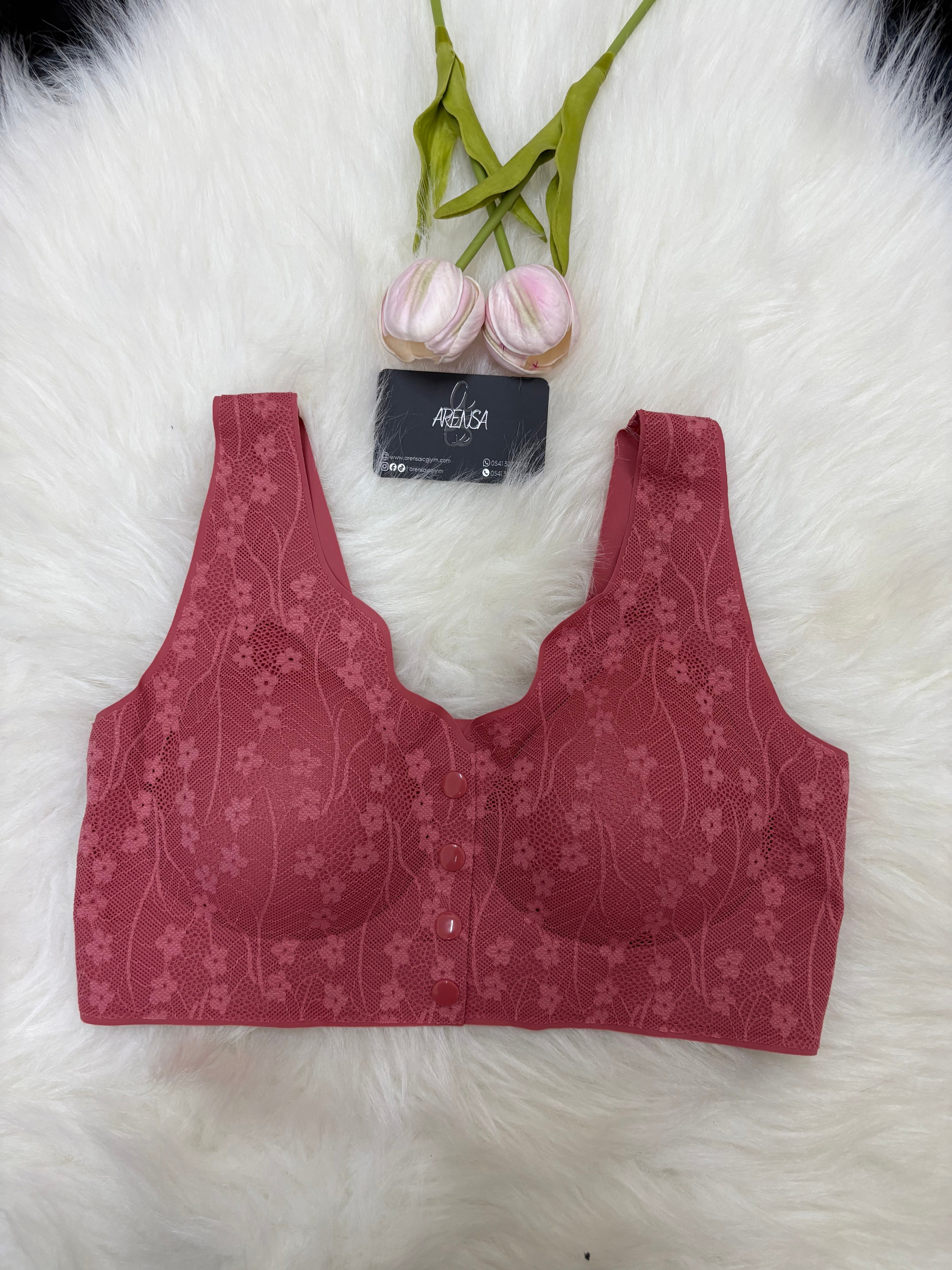 Pembe Desenli Dolgusuz Düğmeli Lazer Kesim Bralet