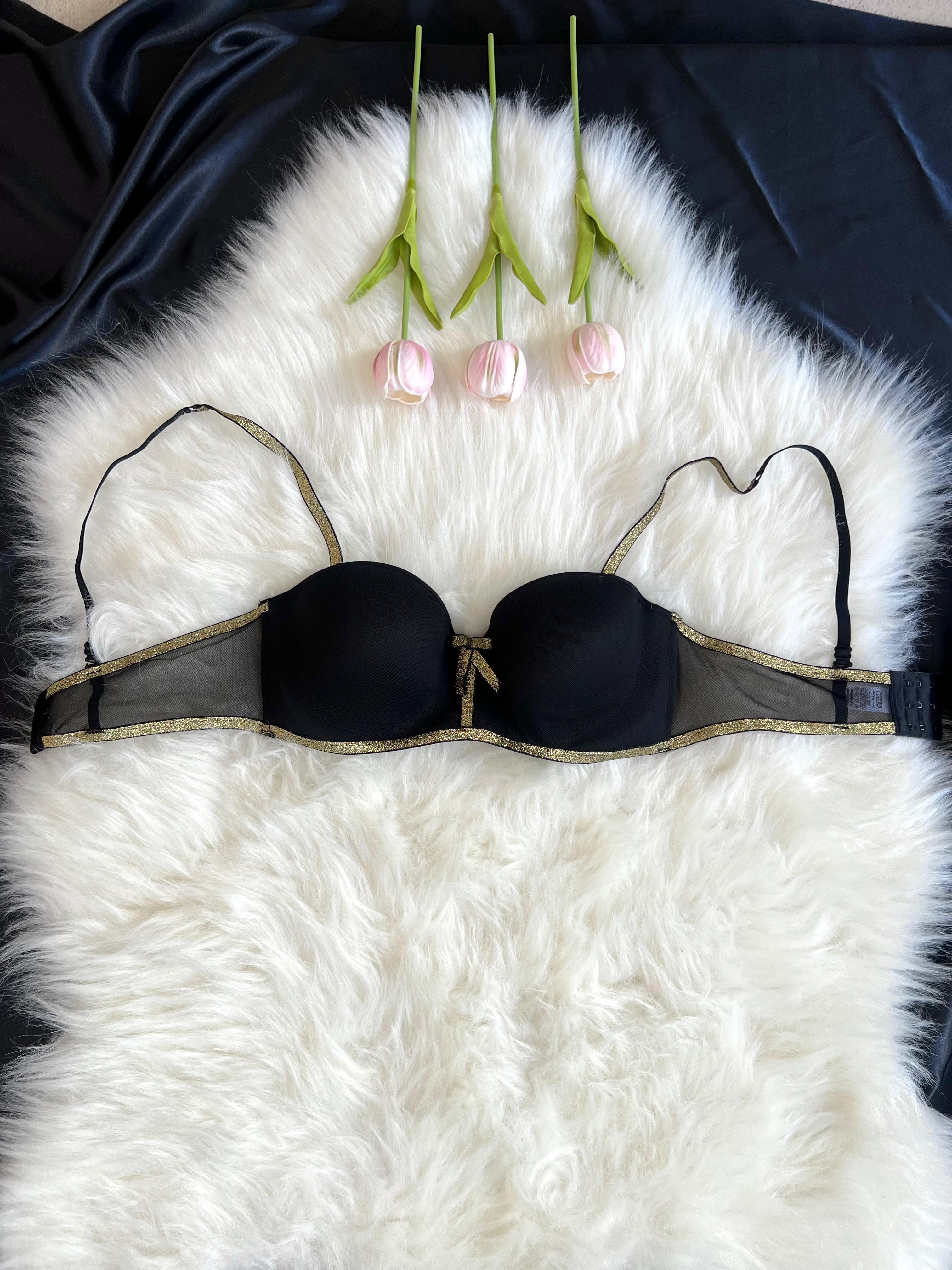 Siyah Dolgusuz Balenli Sarı Çizgili Tekli Sütyen