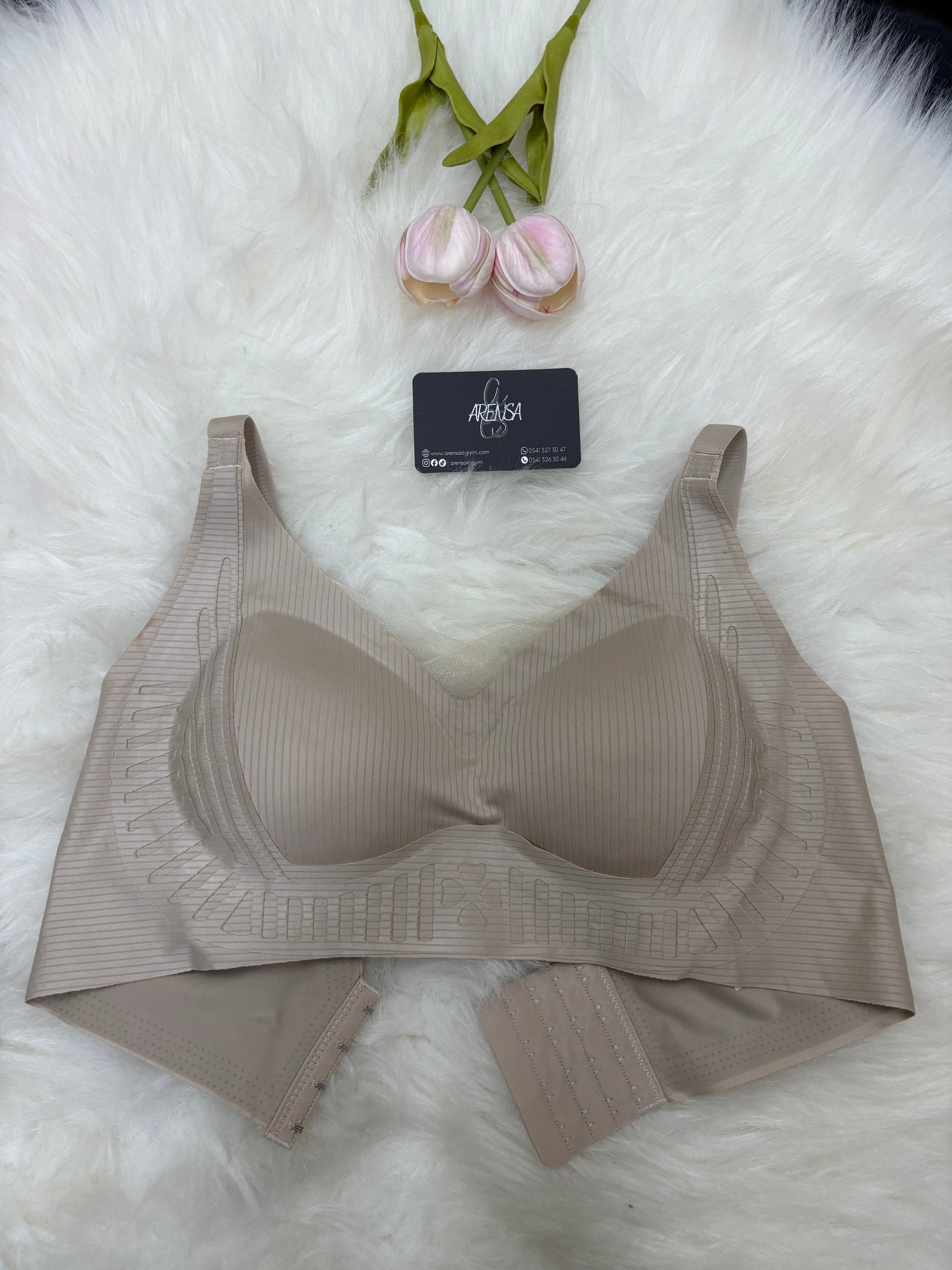 Ten Rengi Çizgili Dolgusuz Kopçalı İnce Askılı Lazer Kesim Bralet