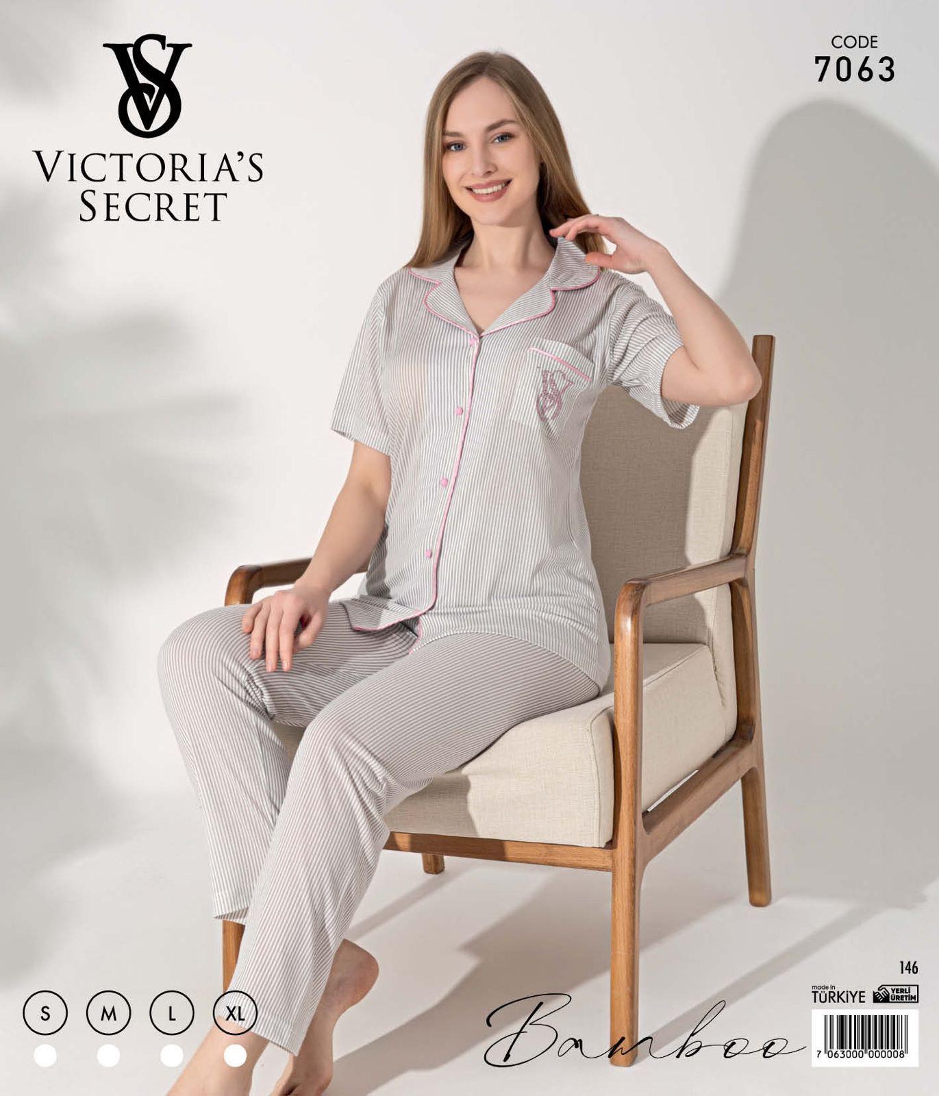VS Çizgili Düğmeli Kısa Kol Pijama Takım 7063