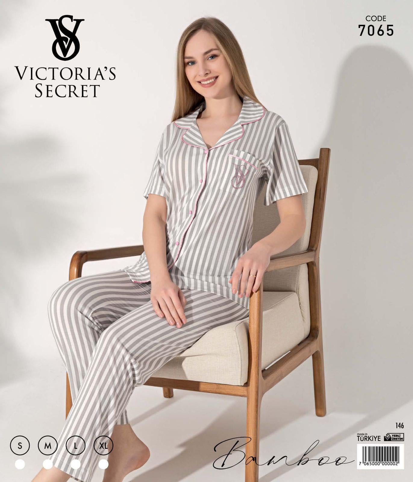 VS Çizgili Düğmeli Kısa Kol Pijama Takım 7065