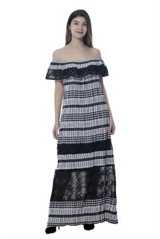 3789 Dodona Swarovski Taşlı  İşlemeli   Gri Yazlık Elbise 