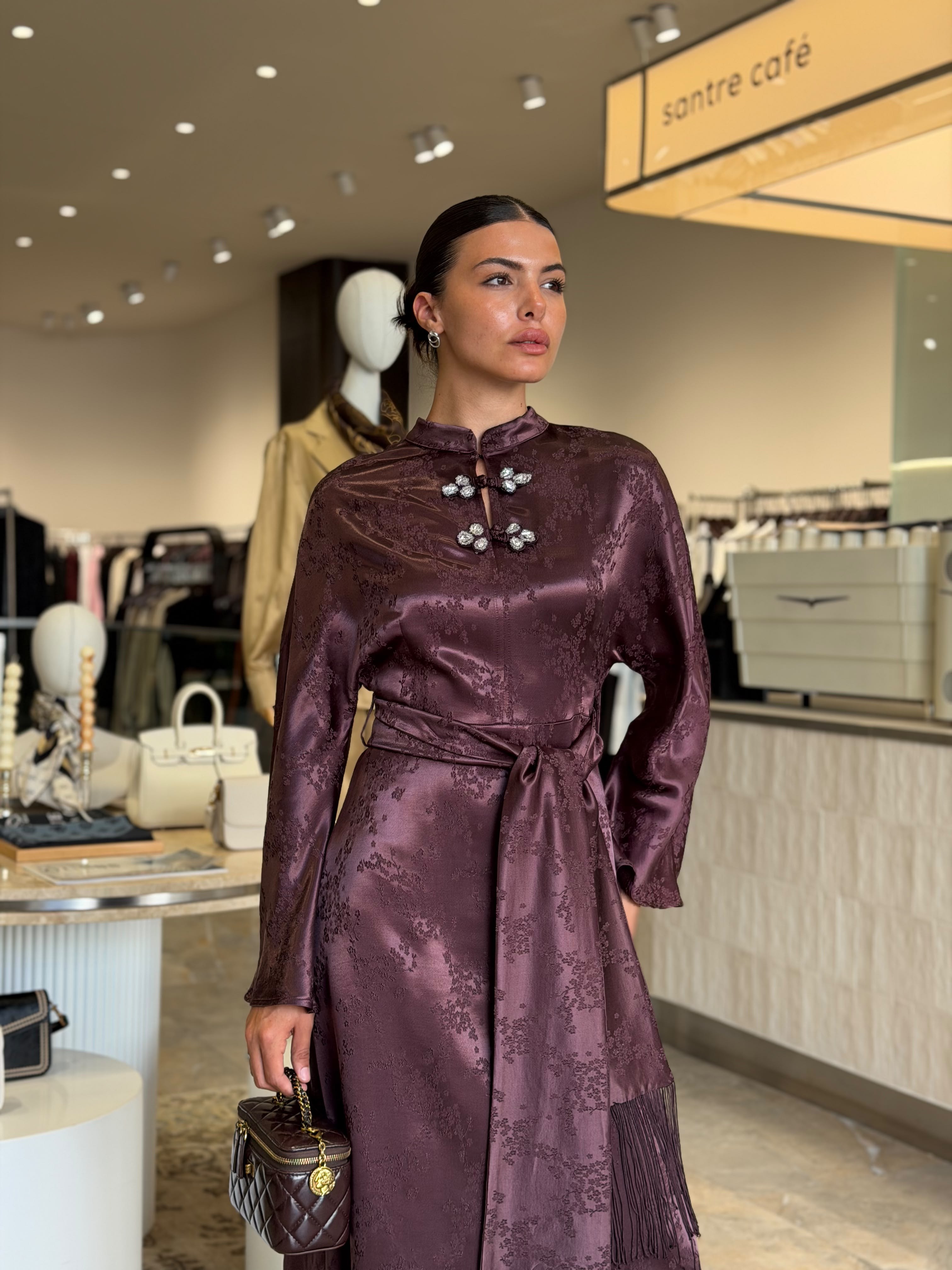Çin Jakarlı Elbise Mürdüm