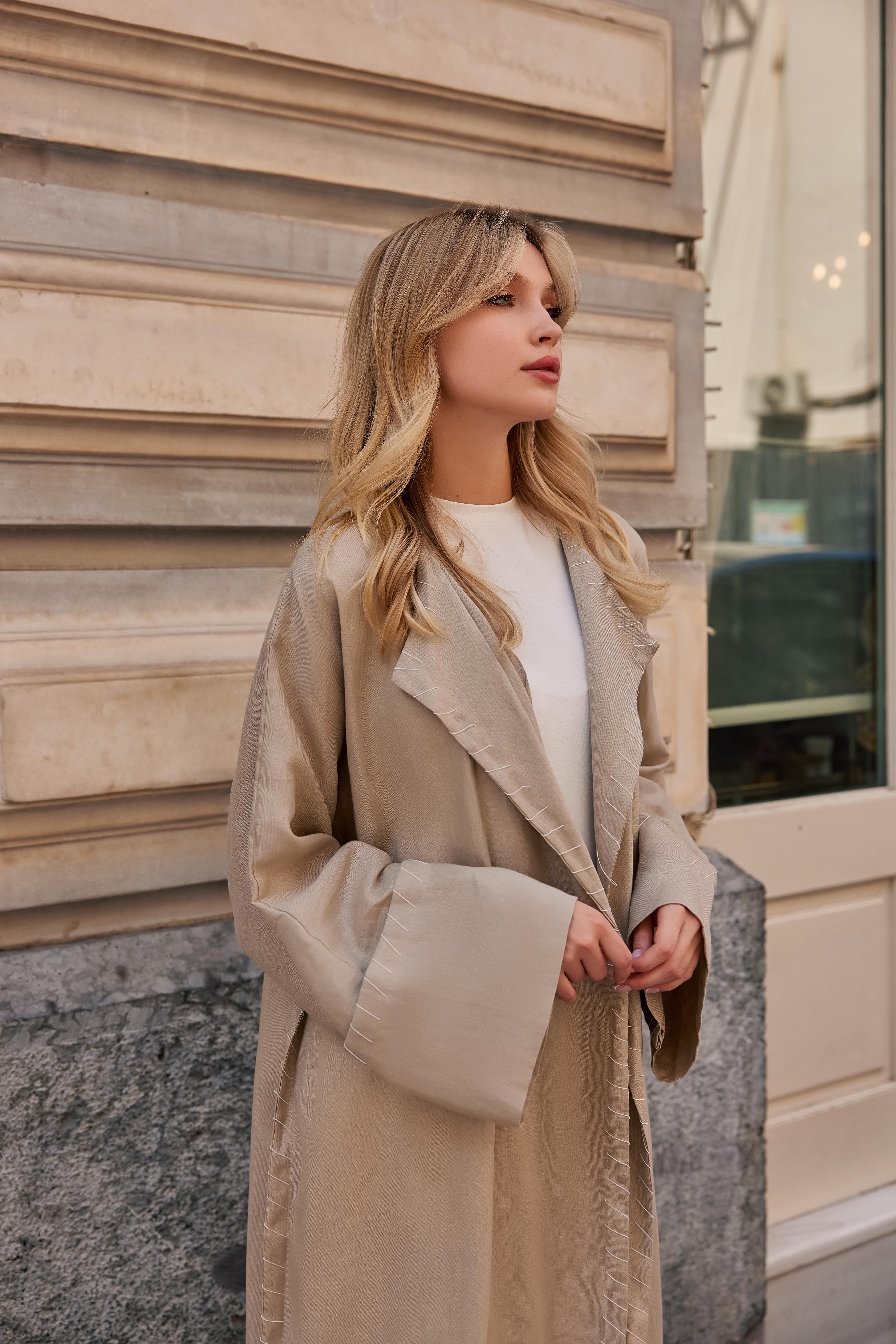 EL DİKİŞLİ KETEN ABAYA-TAŞ