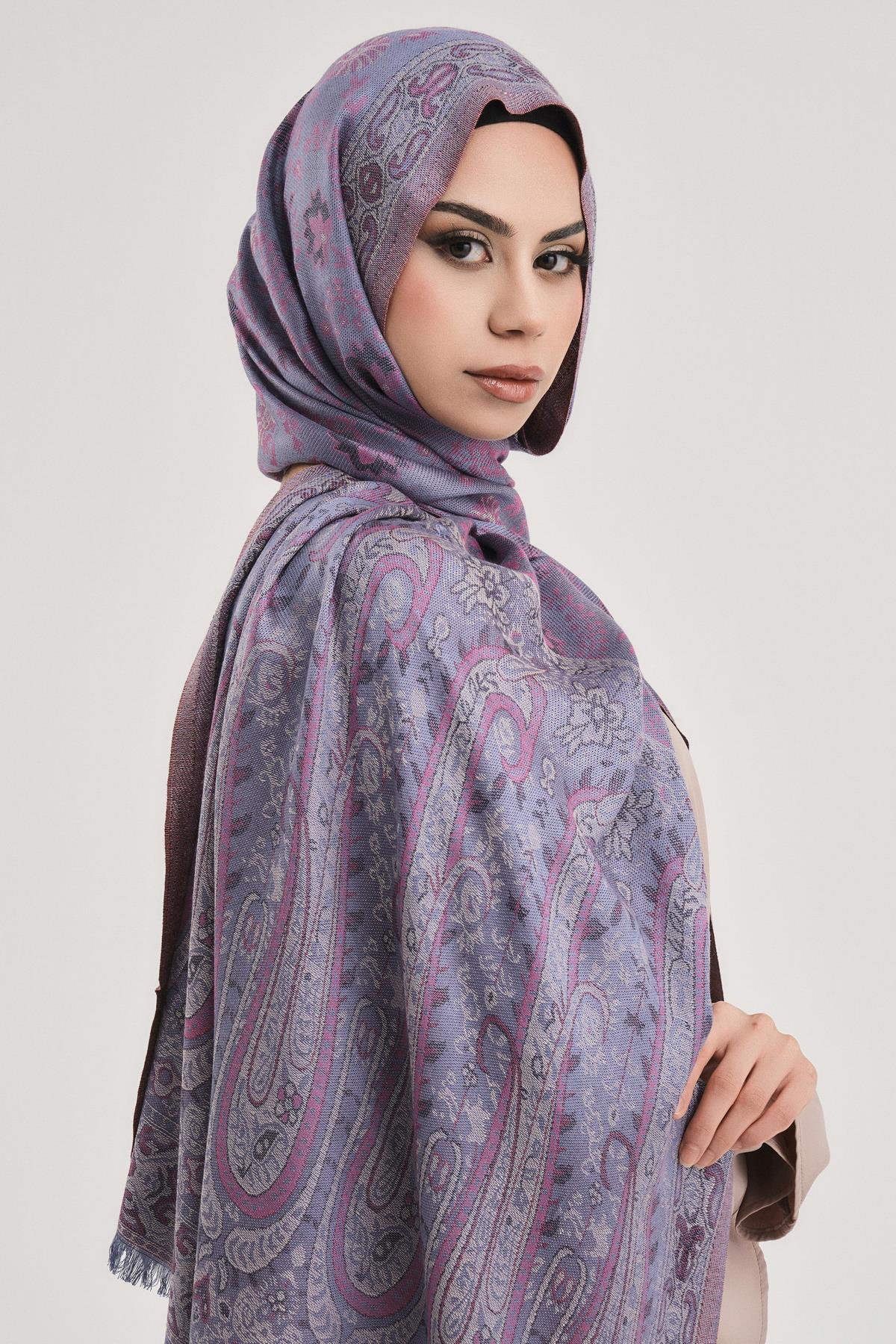 ETNİK KAŞMİR DOKUMA ŞAL-İNDİGO