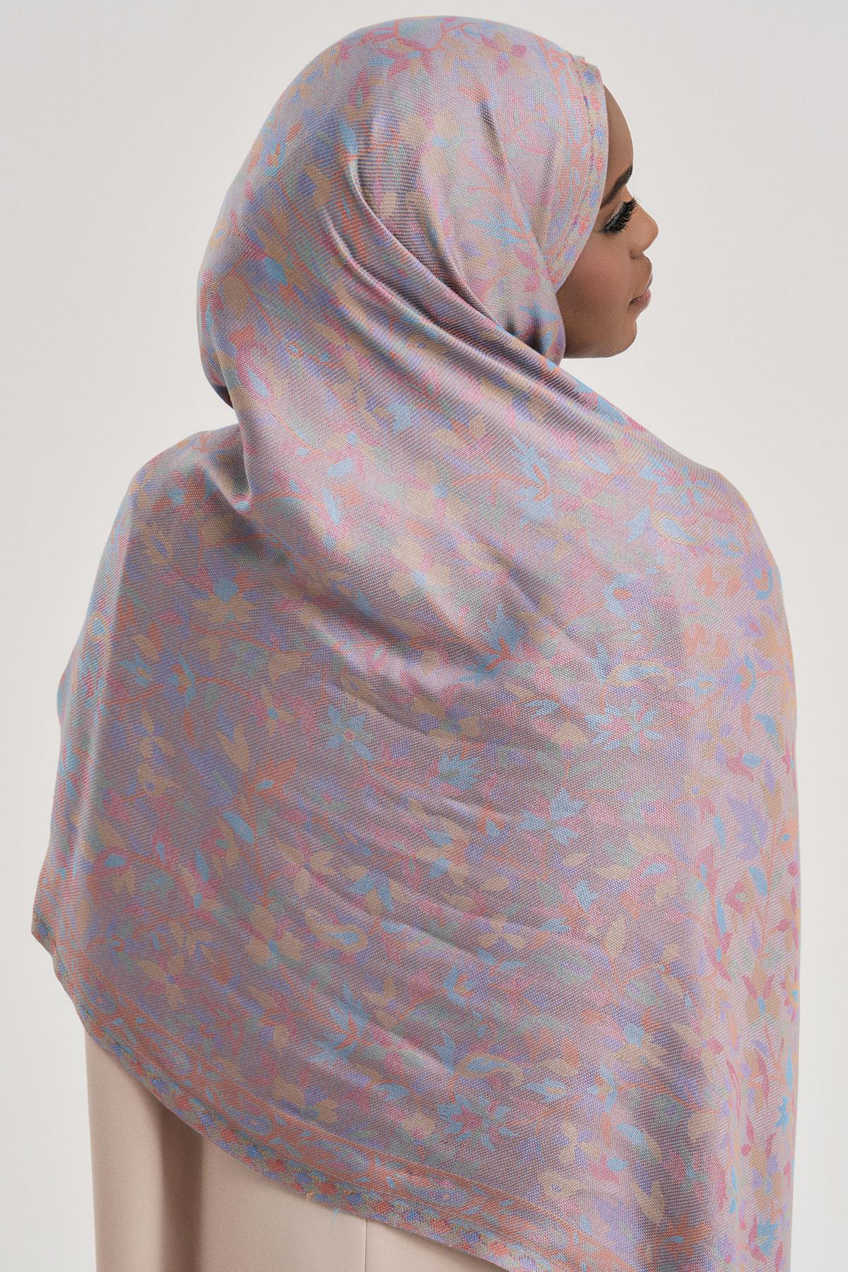 FLORAL KAŞMİR DOKUMA ŞAL-GRİ