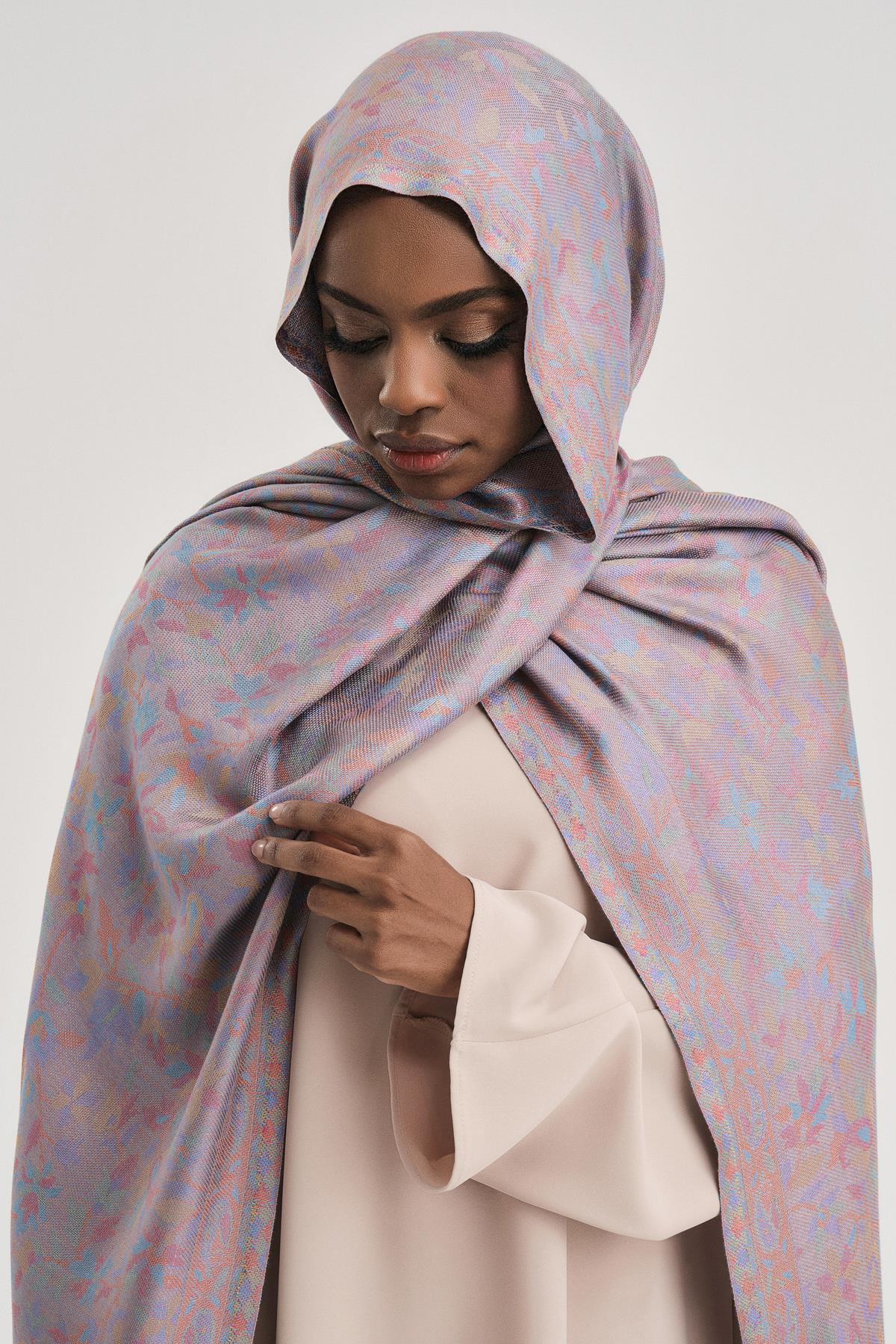 FLORAL KAŞMİR DOKUMA ŞAL-GRİ