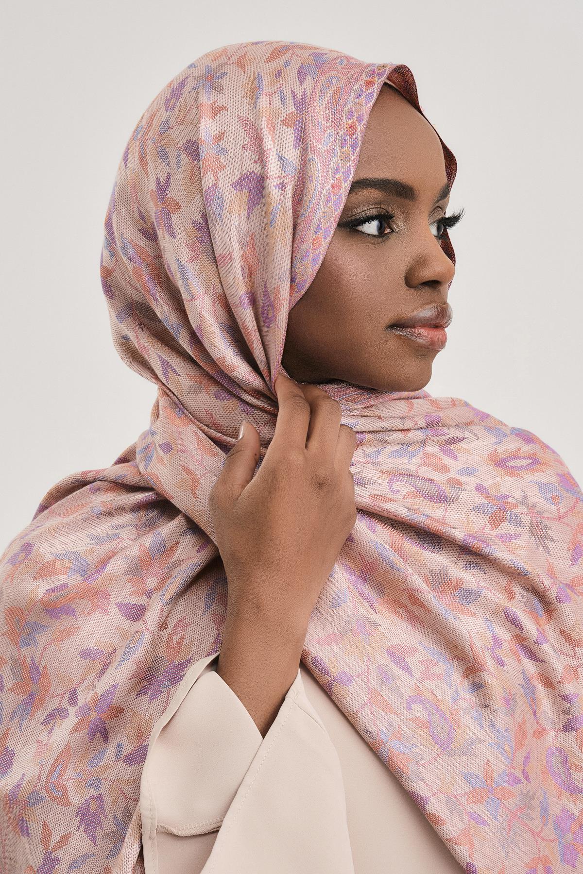 FLORAL KAŞMİR DOKUMA ŞAL-PUDRA