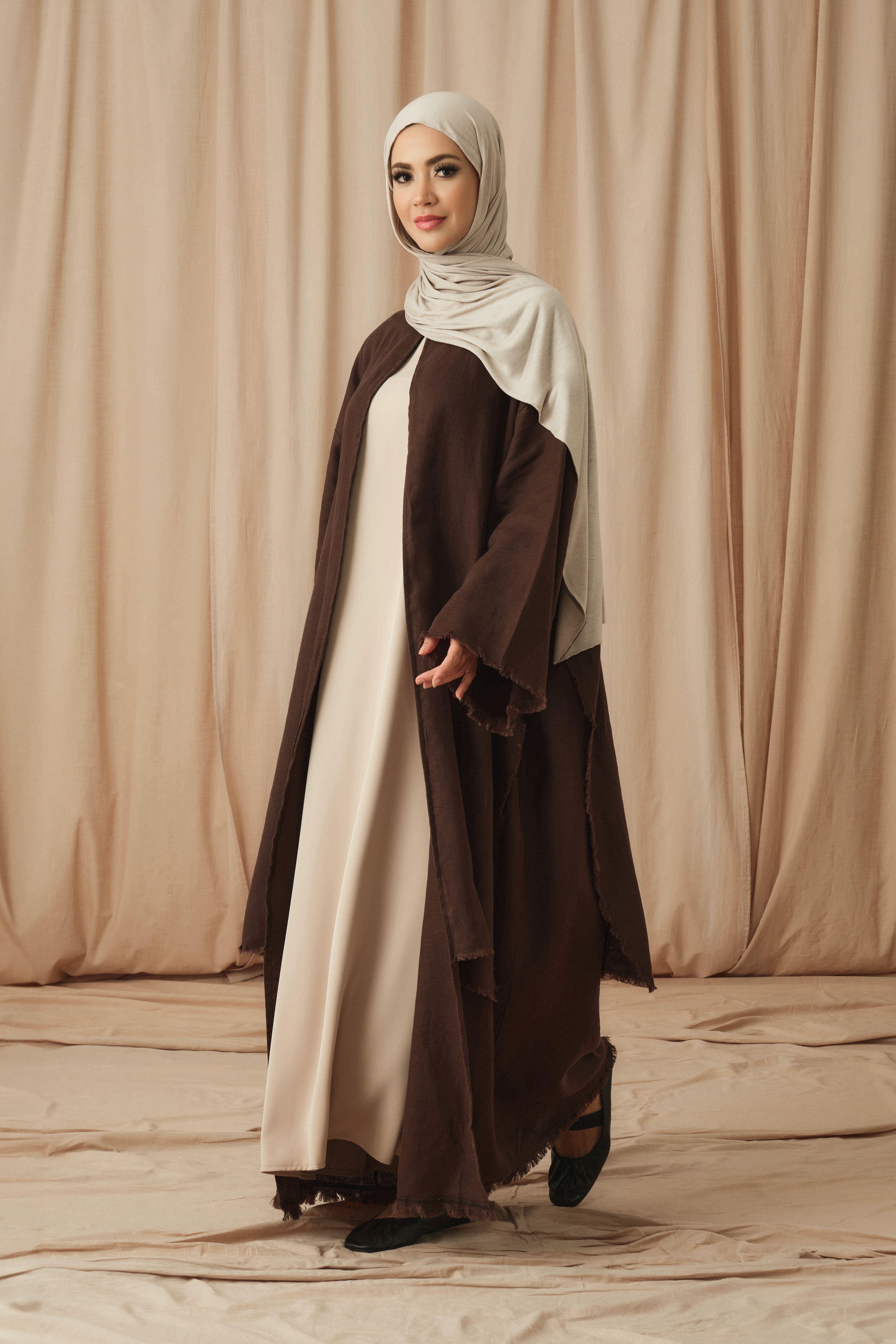 KETEN LAYERED ABAYA-ACI KAHVE