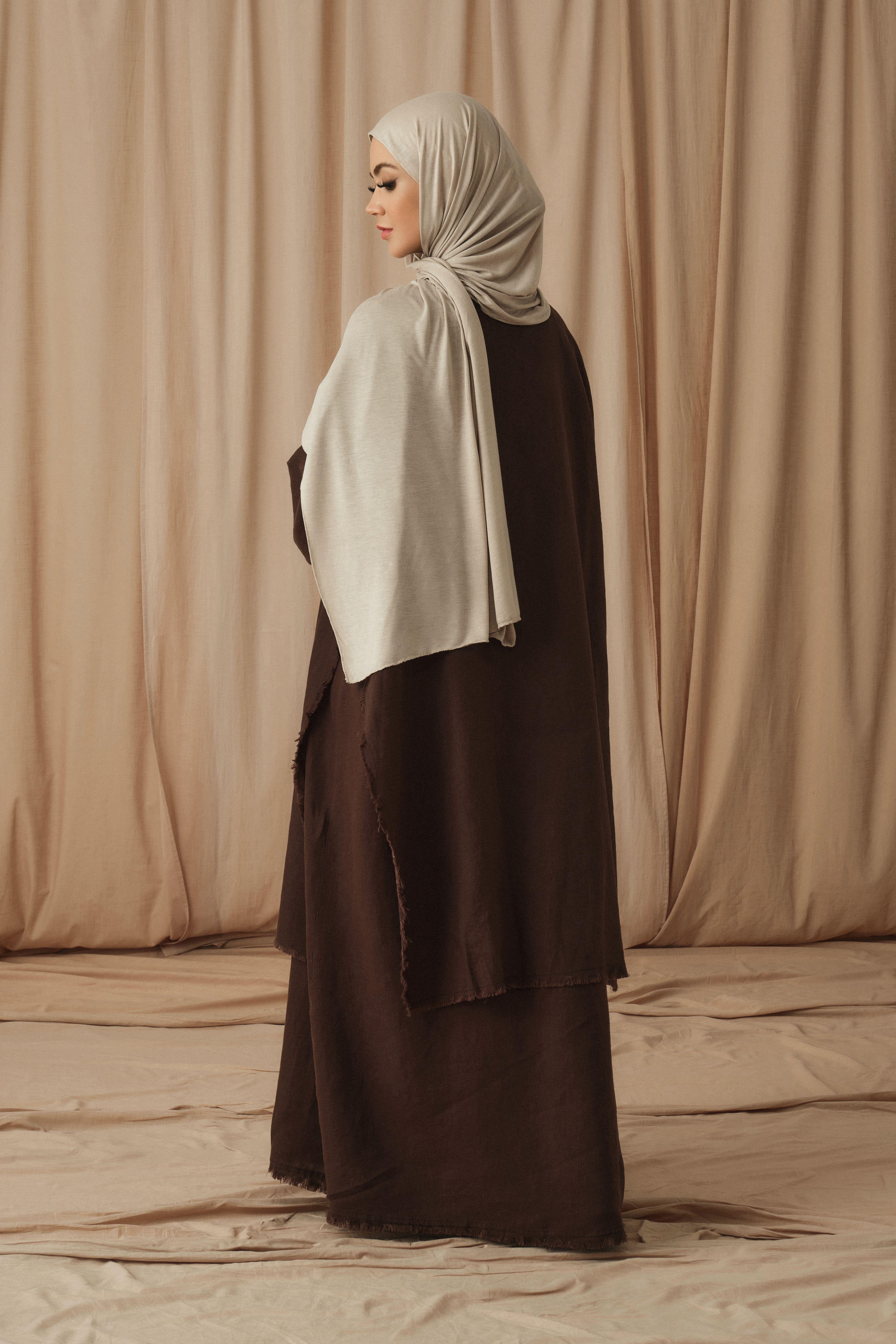 KETEN LAYERED ABAYA-ACI KAHVE