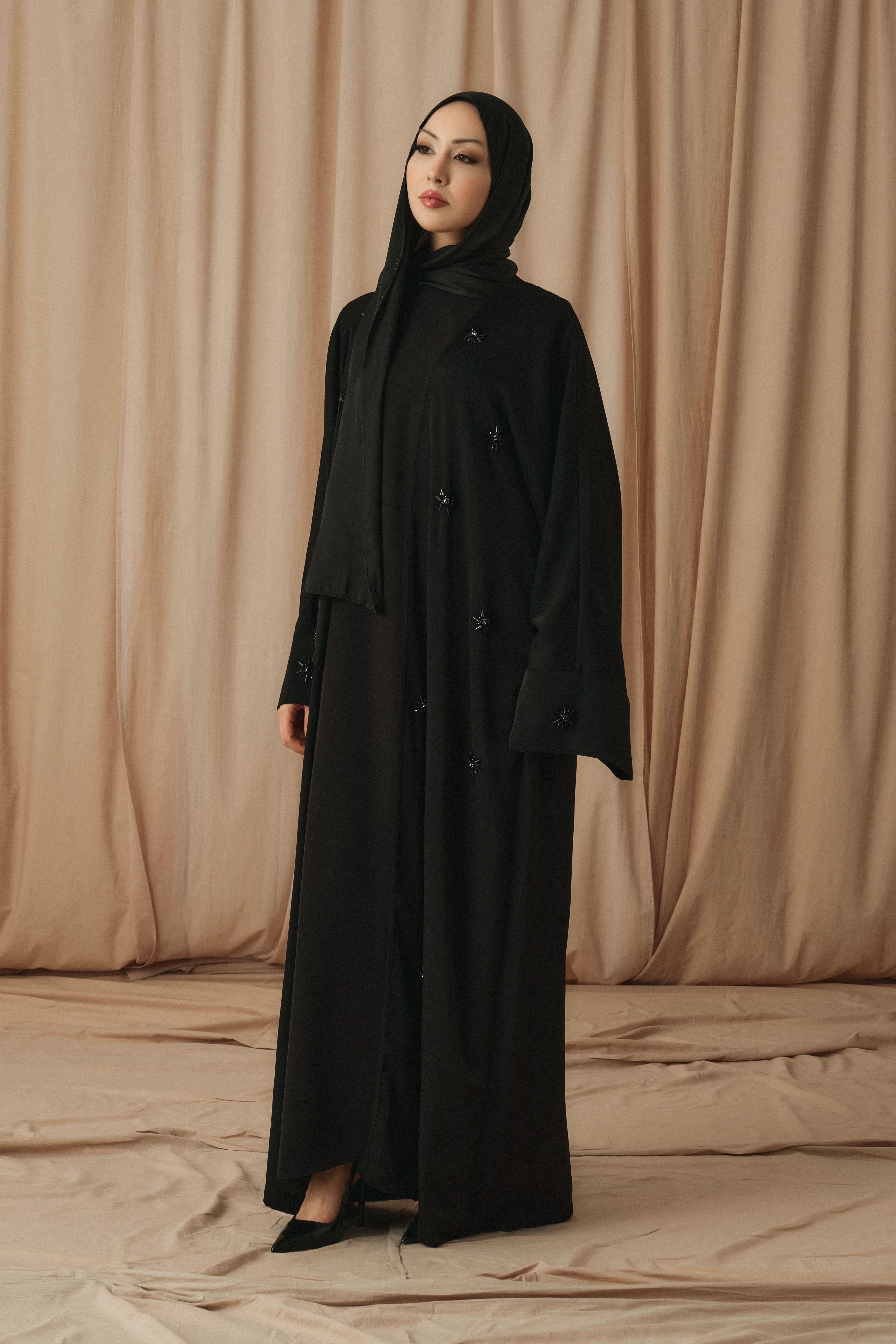 MIDNIGHT FLORAL ABAYA-SİYAH