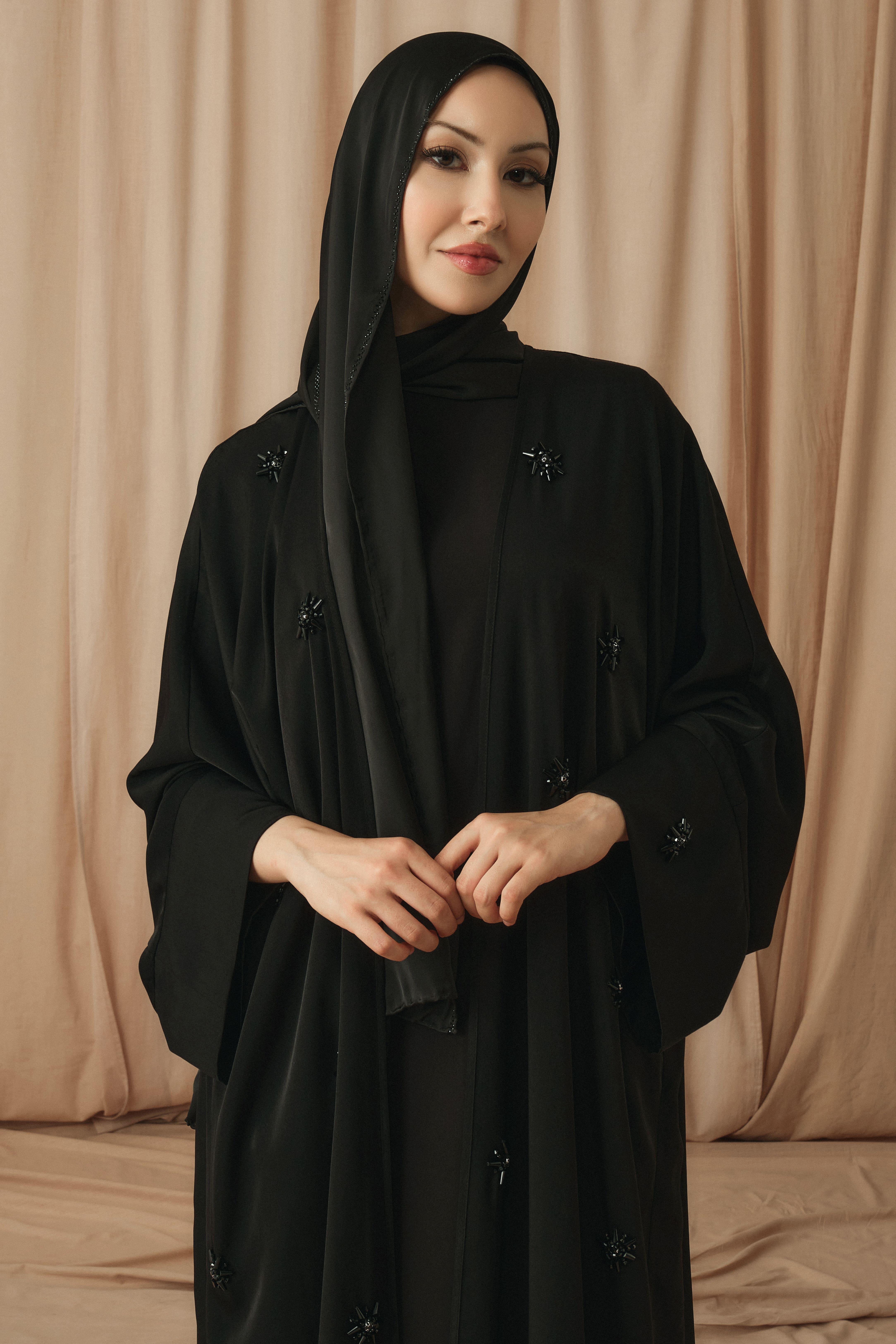 MIDNIGHT FLORAL ABAYA-SİYAH