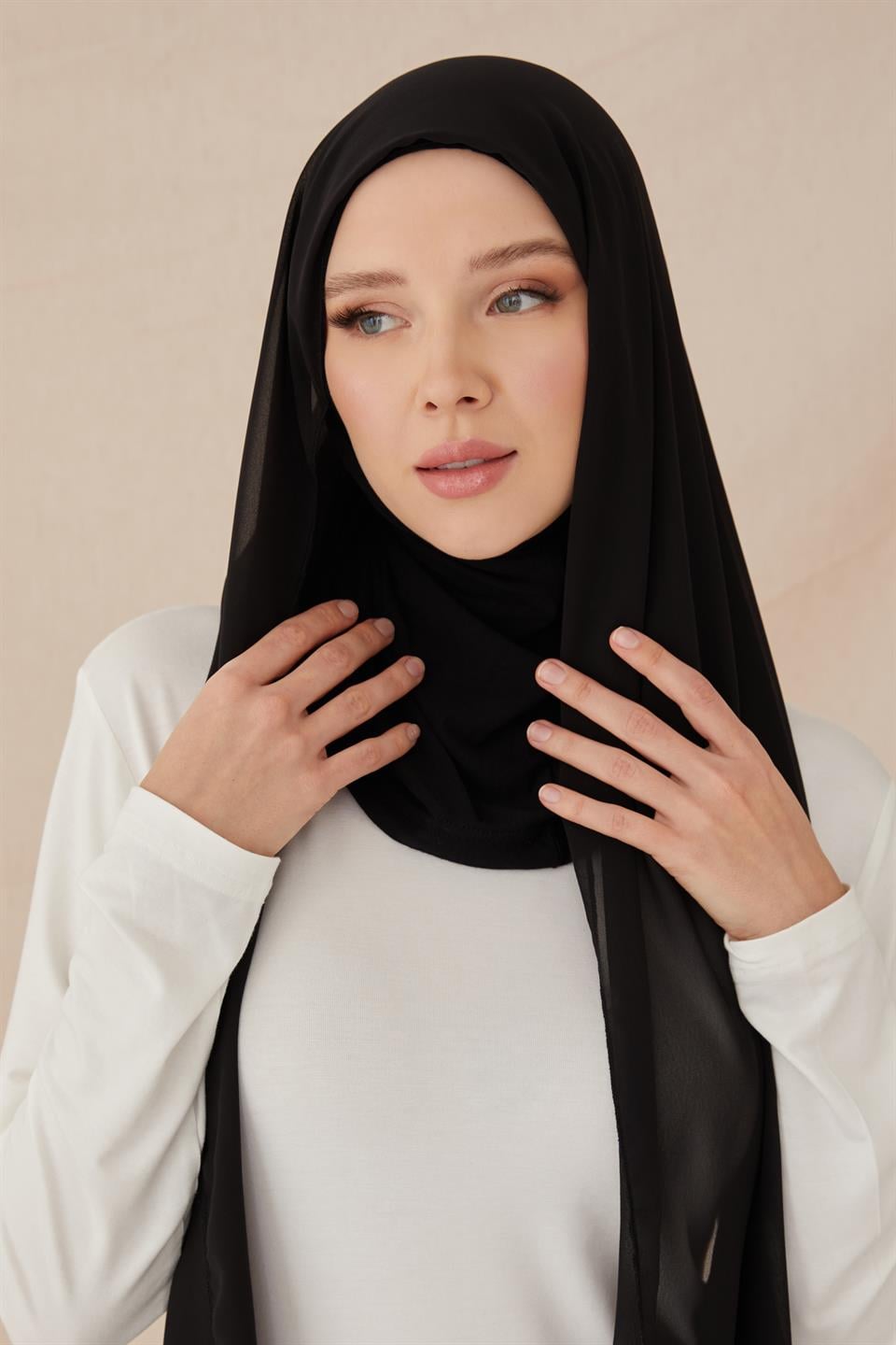 ŞİFONLU BONE ŞAL-SİYAH