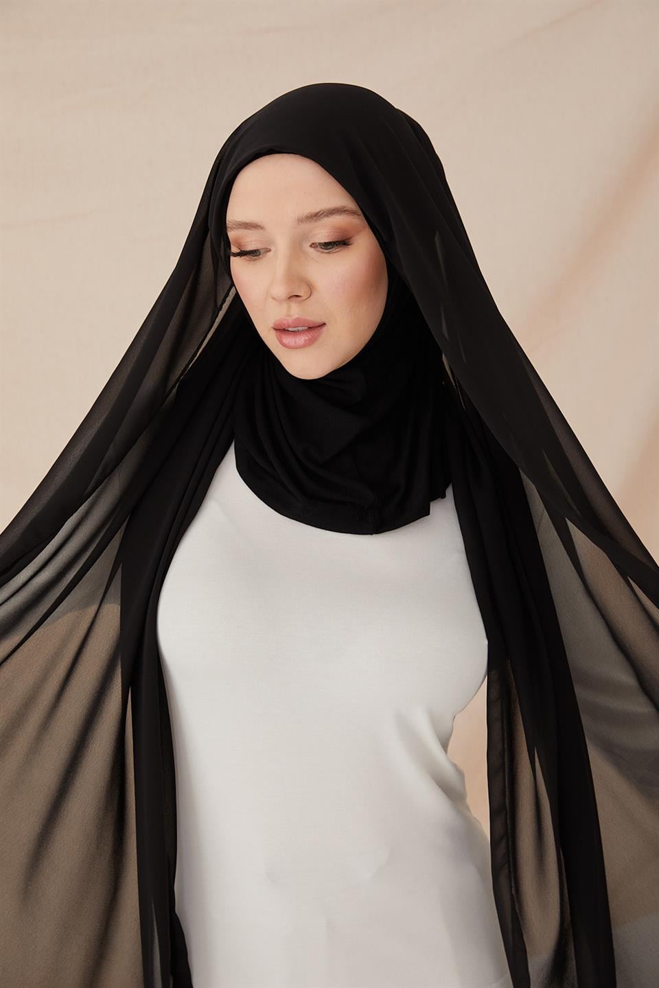 ŞİFONLU BONE ŞAL-SİYAH