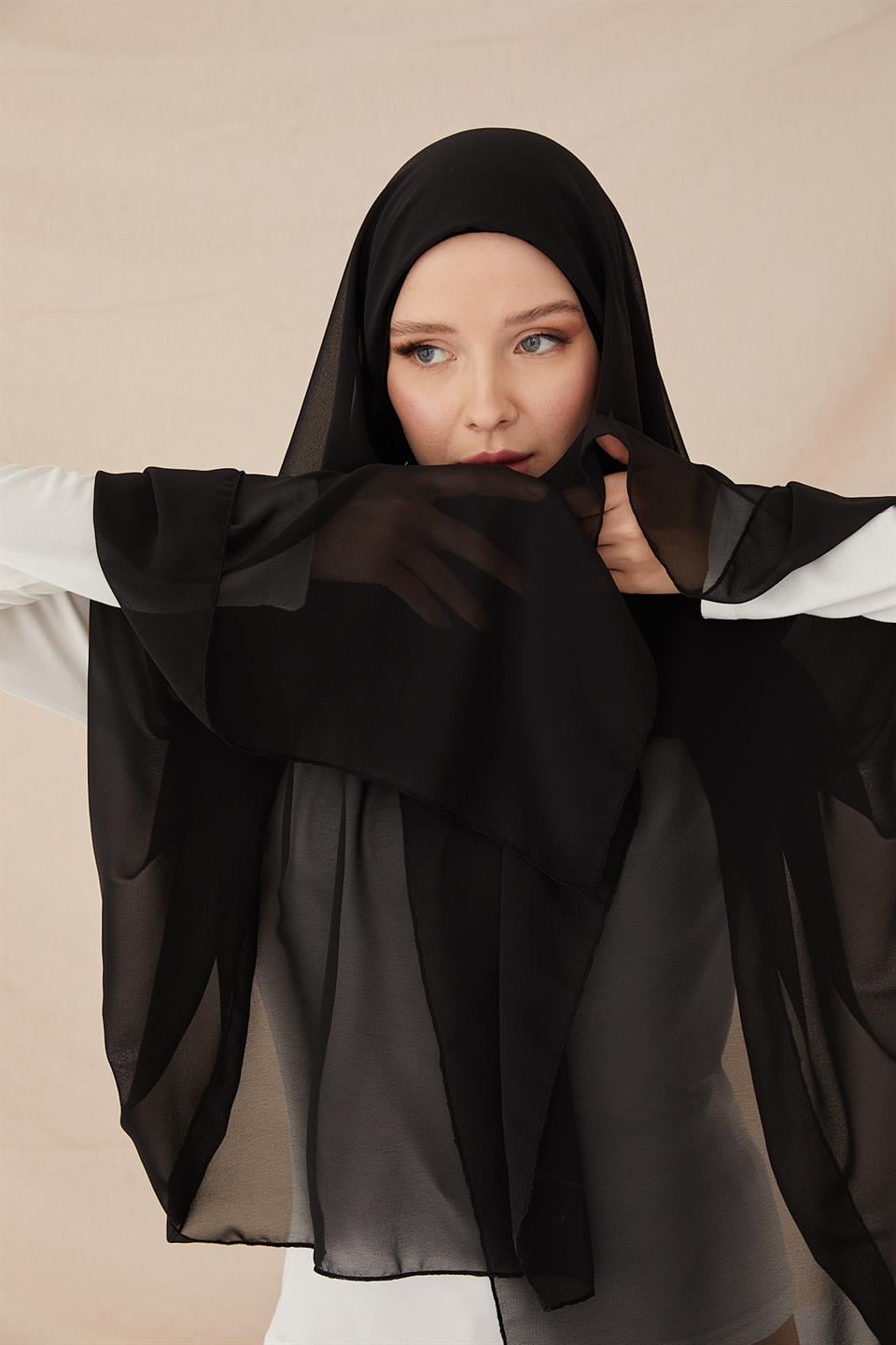 ŞİFONLU BONE ŞAL-SİYAH