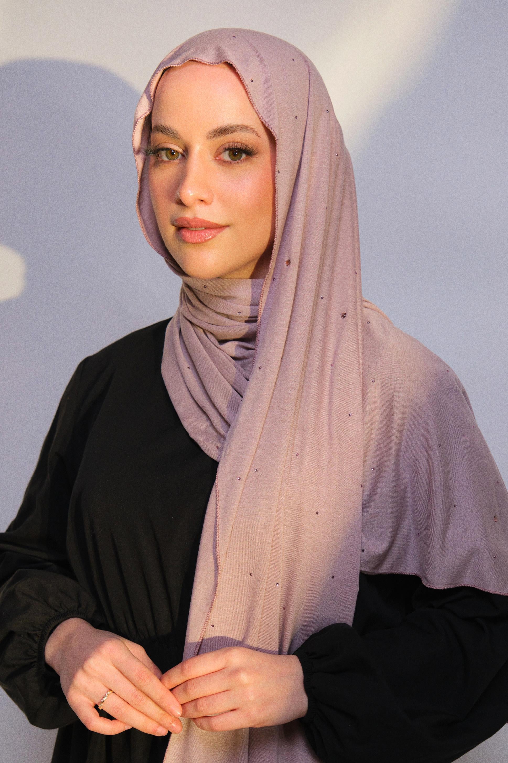 STONE-EMBELLISHED PREMIUM COTTON SHAWL-AÇIK MOR