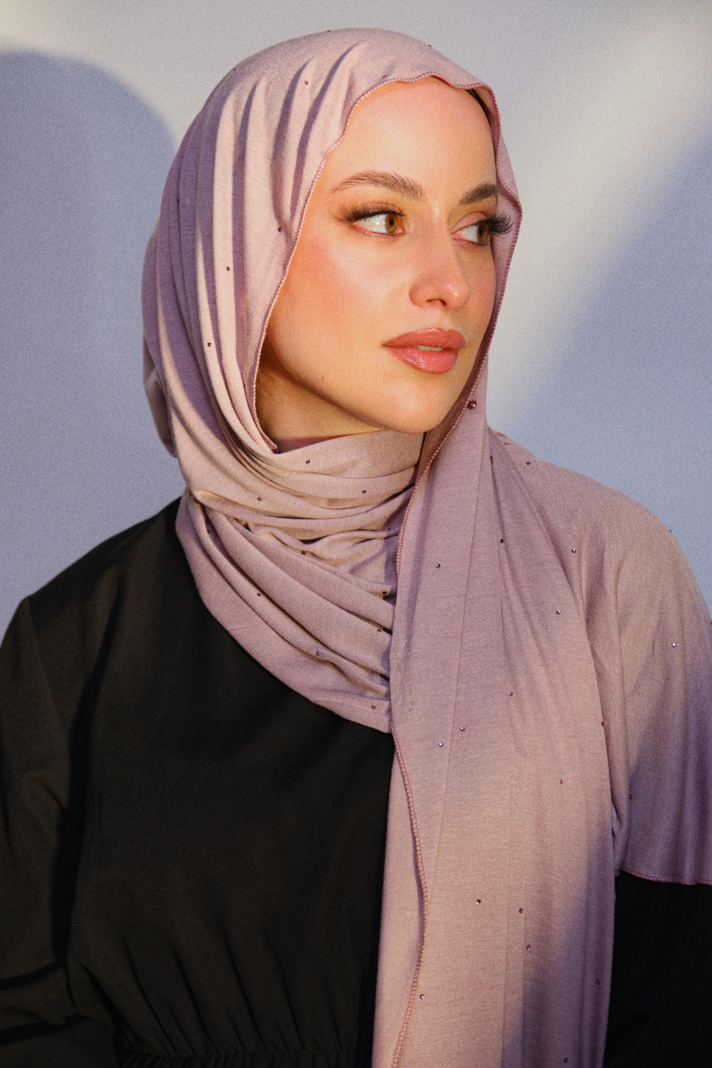 STONE-EMBELLISHED PREMIUM COTTON SHAWL-AÇIK MOR