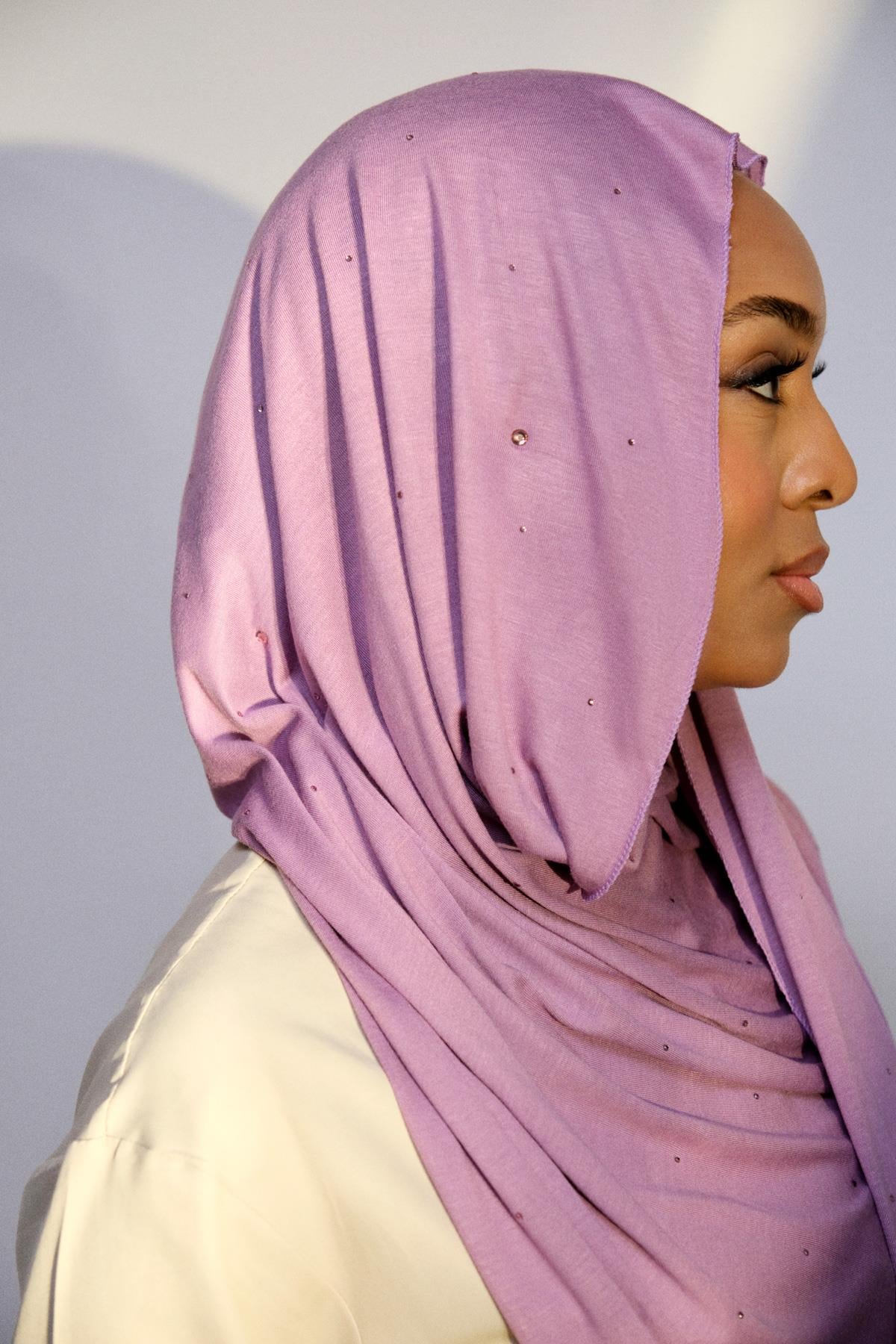 STONE-EMBELLISHED PREMIUM COTTON SHAWL-LİLA