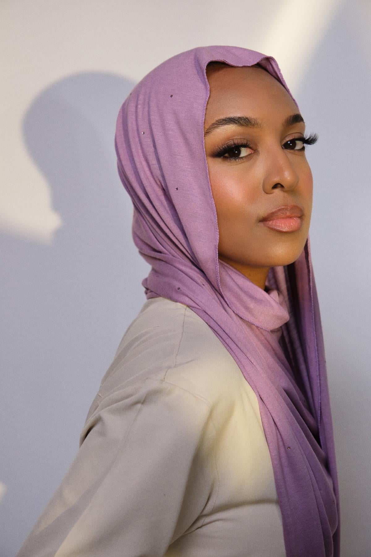 STONE-EMBELLISHED PREMIUM COTTON SHAWL-LİLA